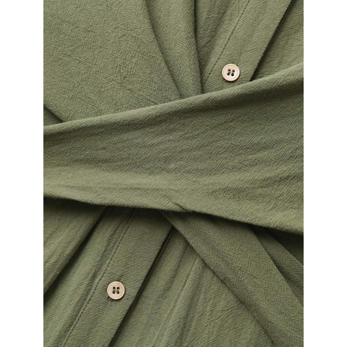 Plus Size Cotton Back-Tie Overlap Shirt Dress ArmyGreen Women Office Tie knot Shirt collar Short sleeve Curvy BloomChic 22-24/3X Product Image