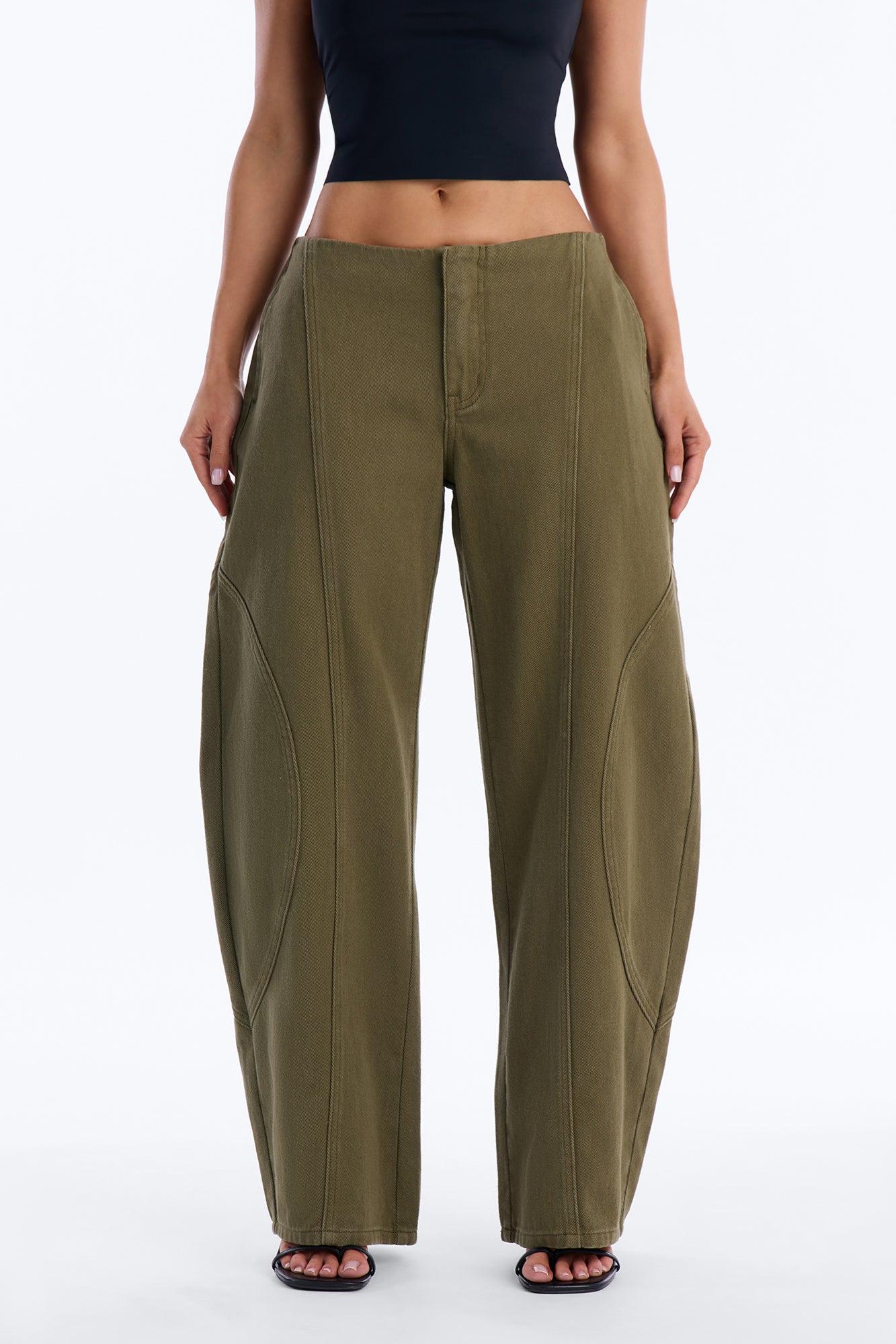 Maliah Low Rise Twill Barrel Leg Pants - Military Green Female Product Image