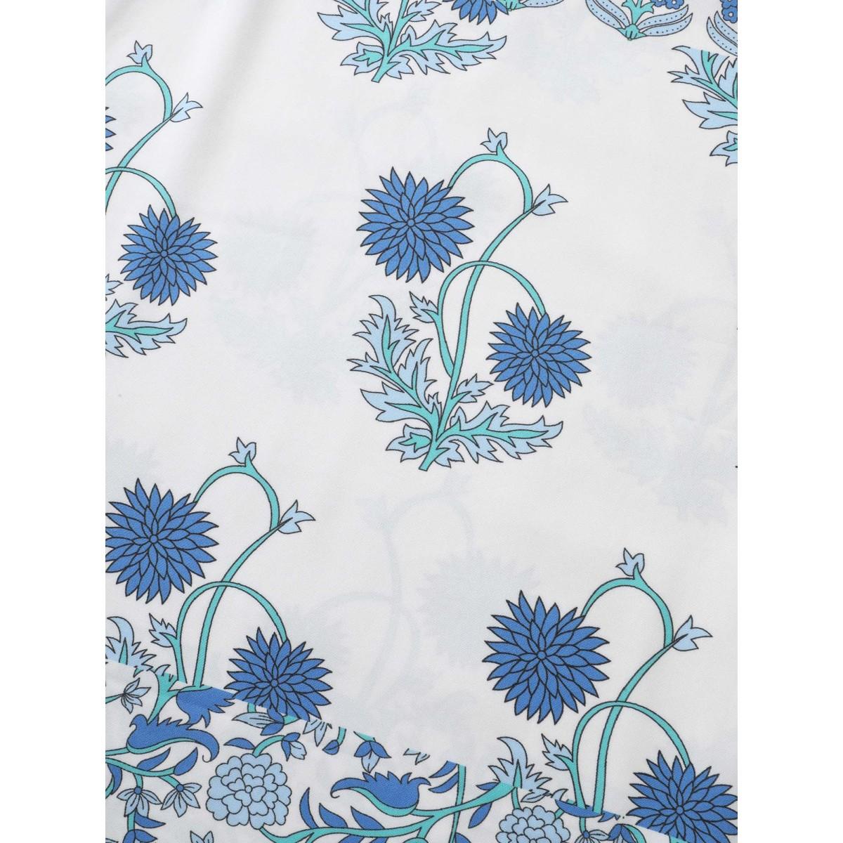 Plus Size Boho Print Notched Collar Tassel Sleeveless Dress Blue Women Resort Tie knot Notched collar Sleeveless Curvy Midi Dress BloomChic 28/5X Product Image