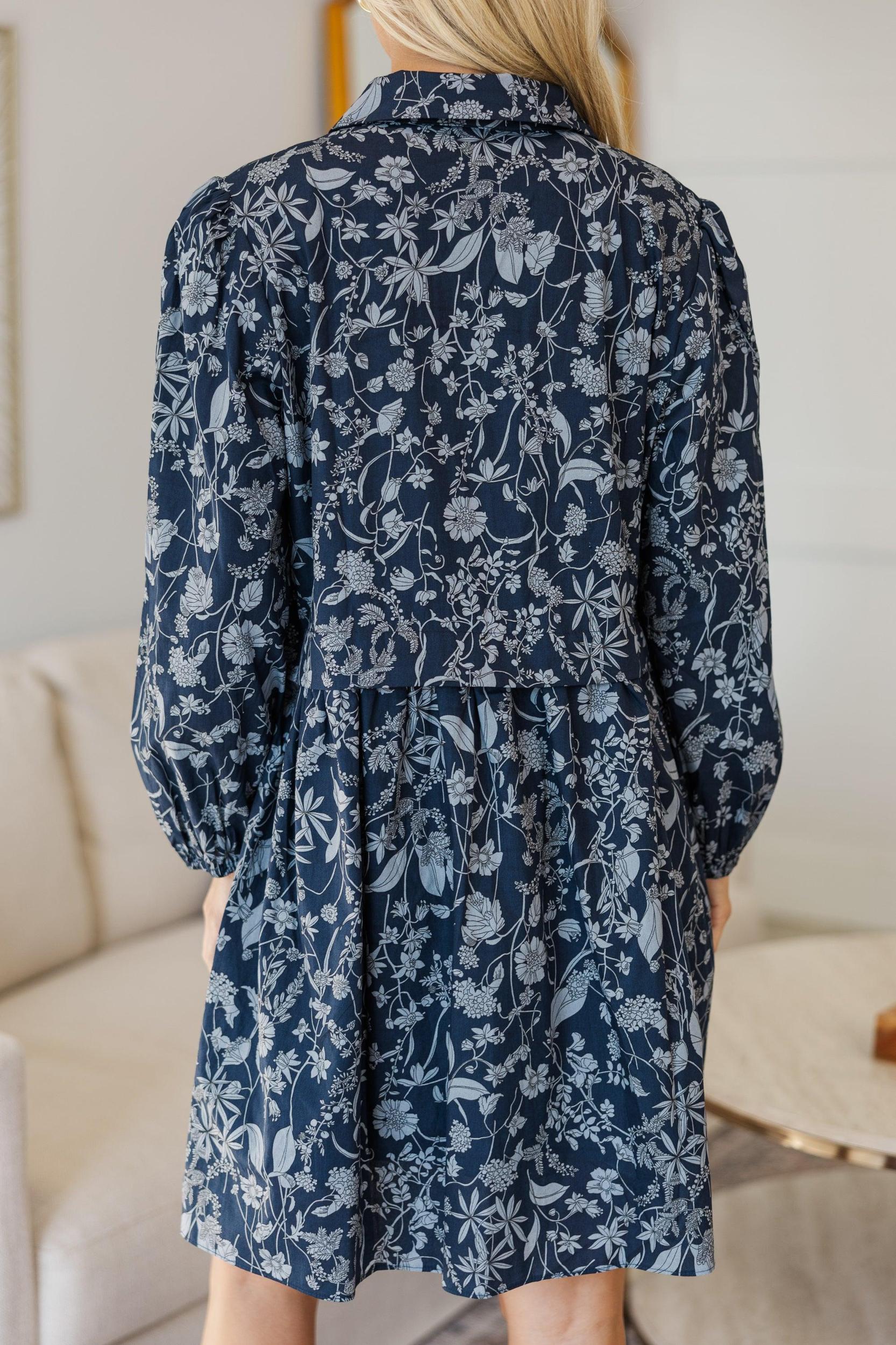NURSING COLLECTION: Lots Of Love Navy Blue Floral Shirt Dress Female Product Image