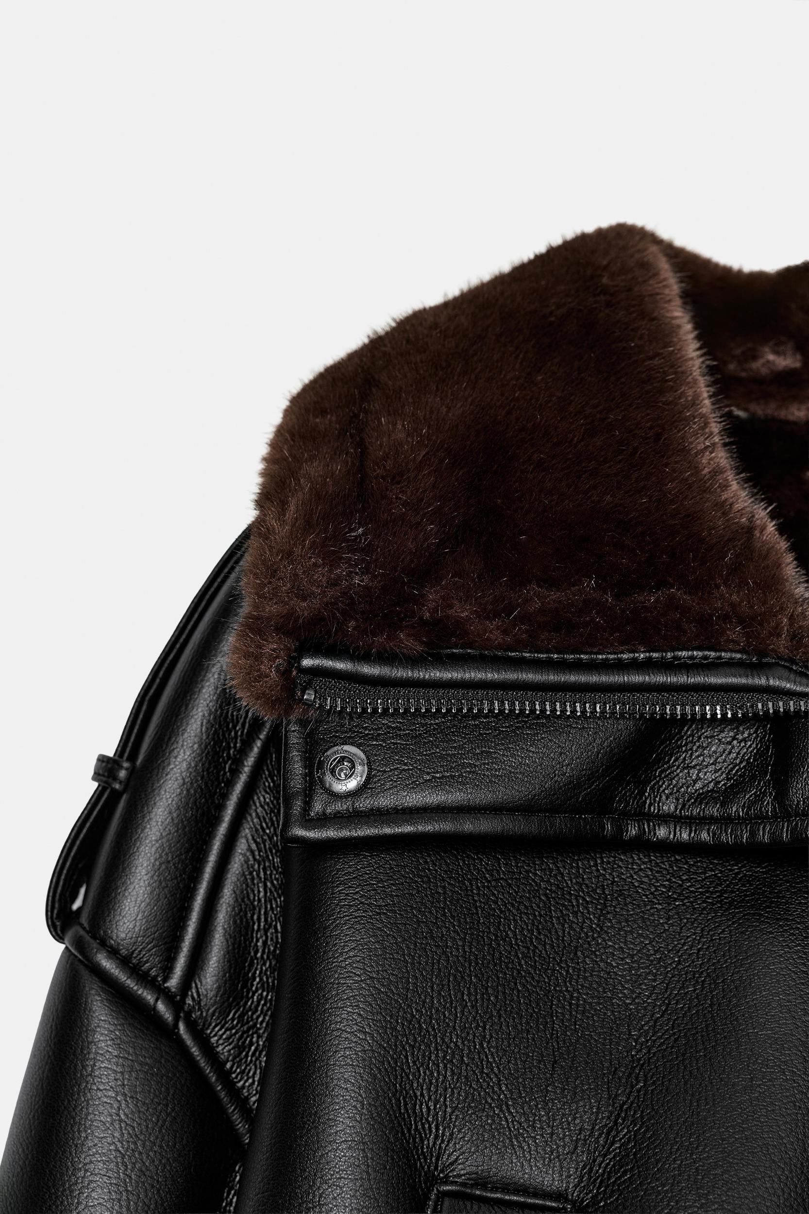 DOUBLE FACED FAUX LEATHER BOMBER JACKET Product Image