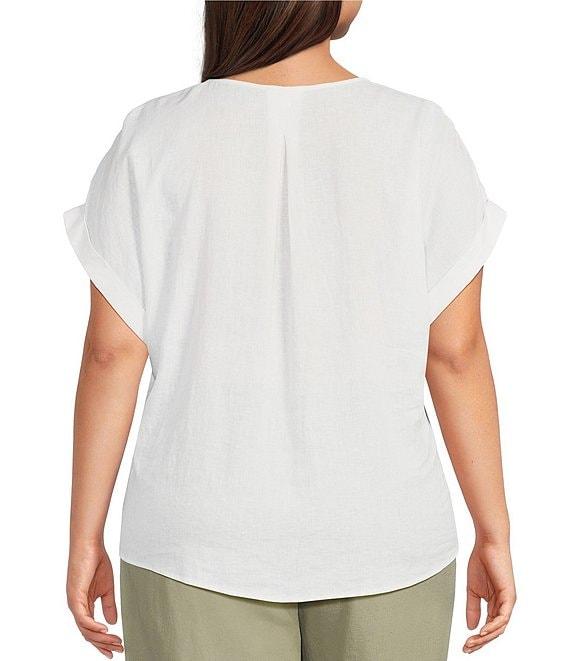 Westbound Plus Size Linen Blend Short Sleeve V-Neck Tie Front Top Product Image