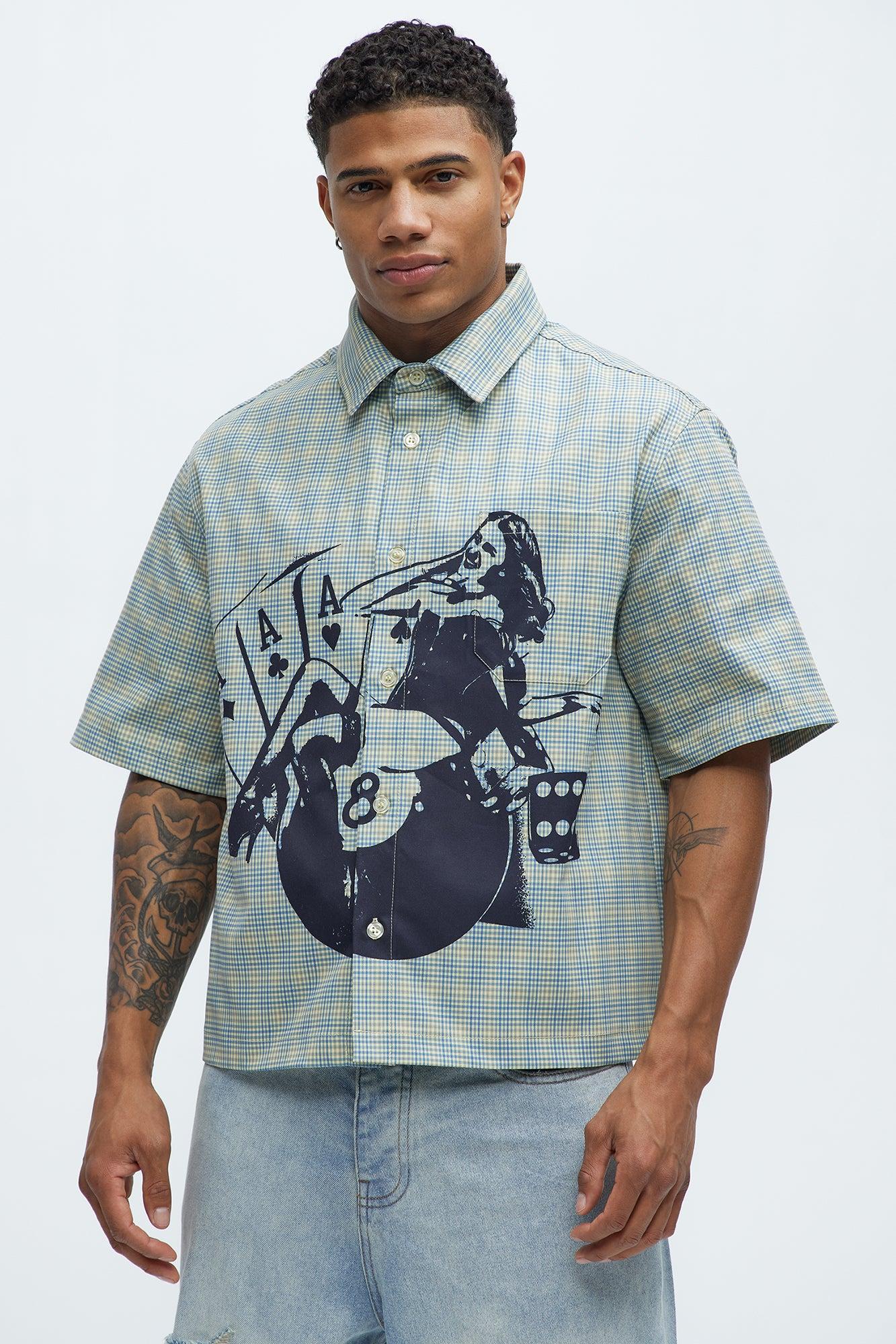 Cropped Pin Up Graphic Button Up Shirt - Green/combo Product Image