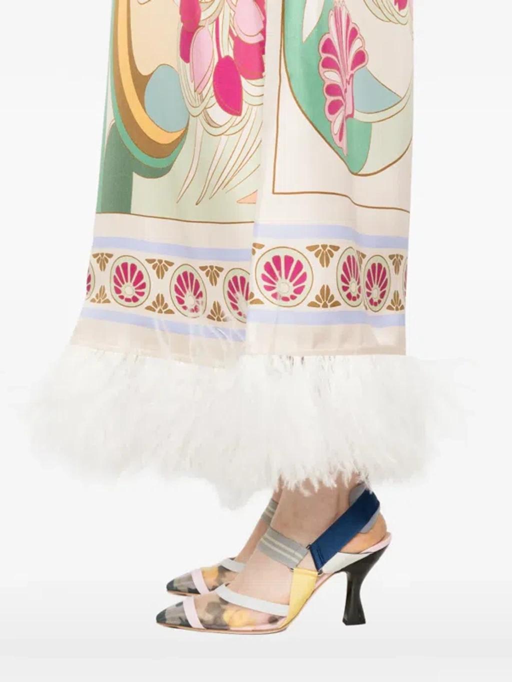 LA DOUBLEJ Swing Feather-trimmed Silk Twill Maxi Dress In Multi Product Image
