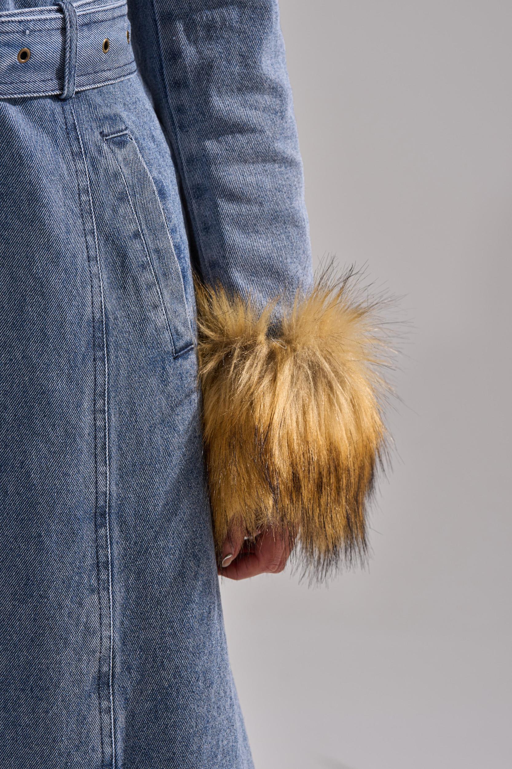 KAYA FUR TRIM DENIM TRENCH Product Image