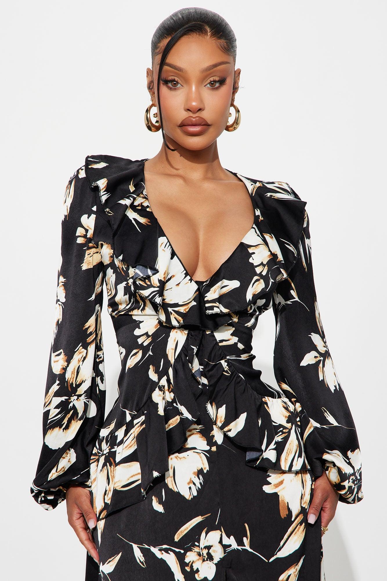 Jenna Floral Maxi Flowy Dress - Black/combo Female Product Image