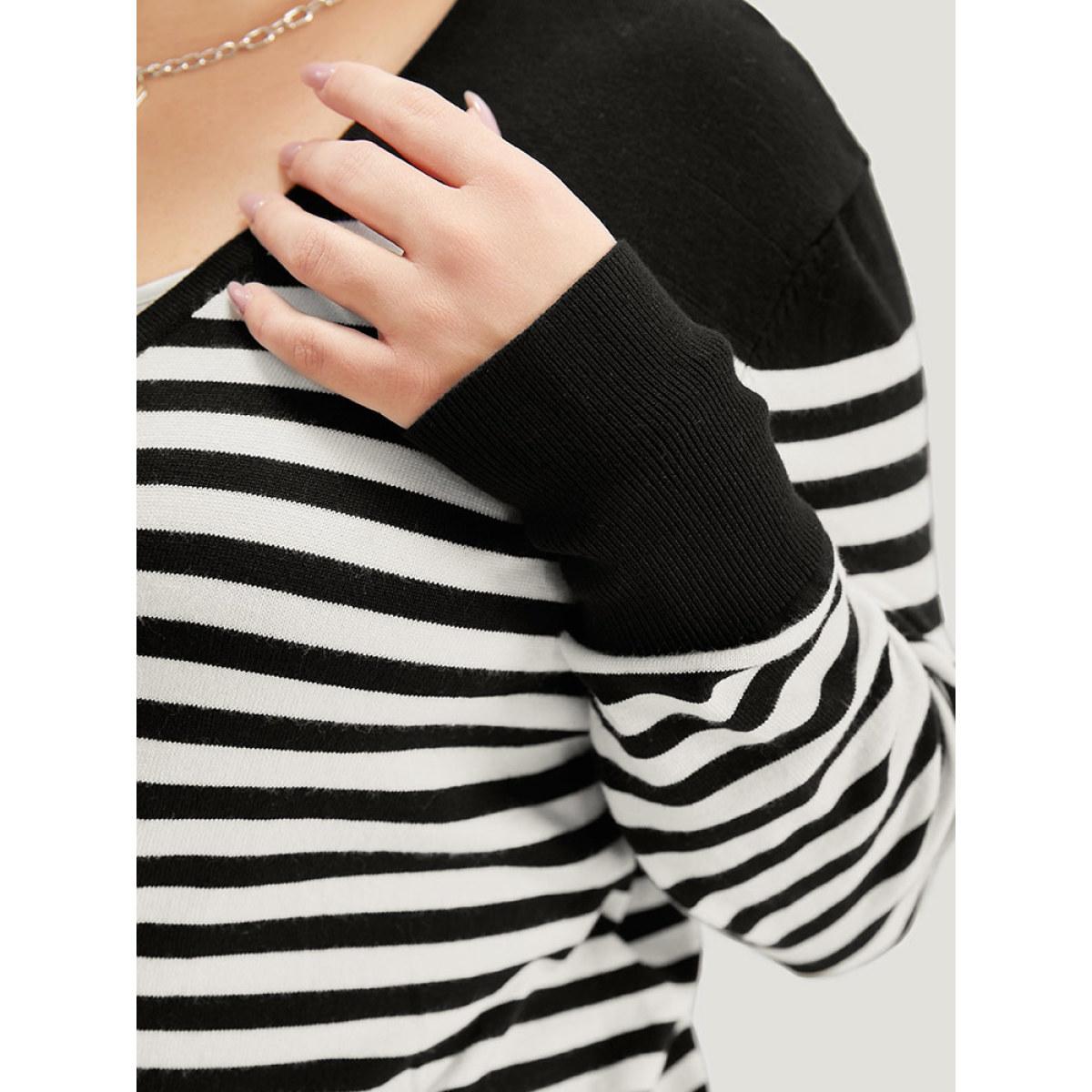 Plus Size Supersoft Essentials Striped Patchwork Elastic Cuffs Cardigan Black Women Casual Loose Long Sleeve Dailywear Cardigans BloomChic 18-20/2X Product Image