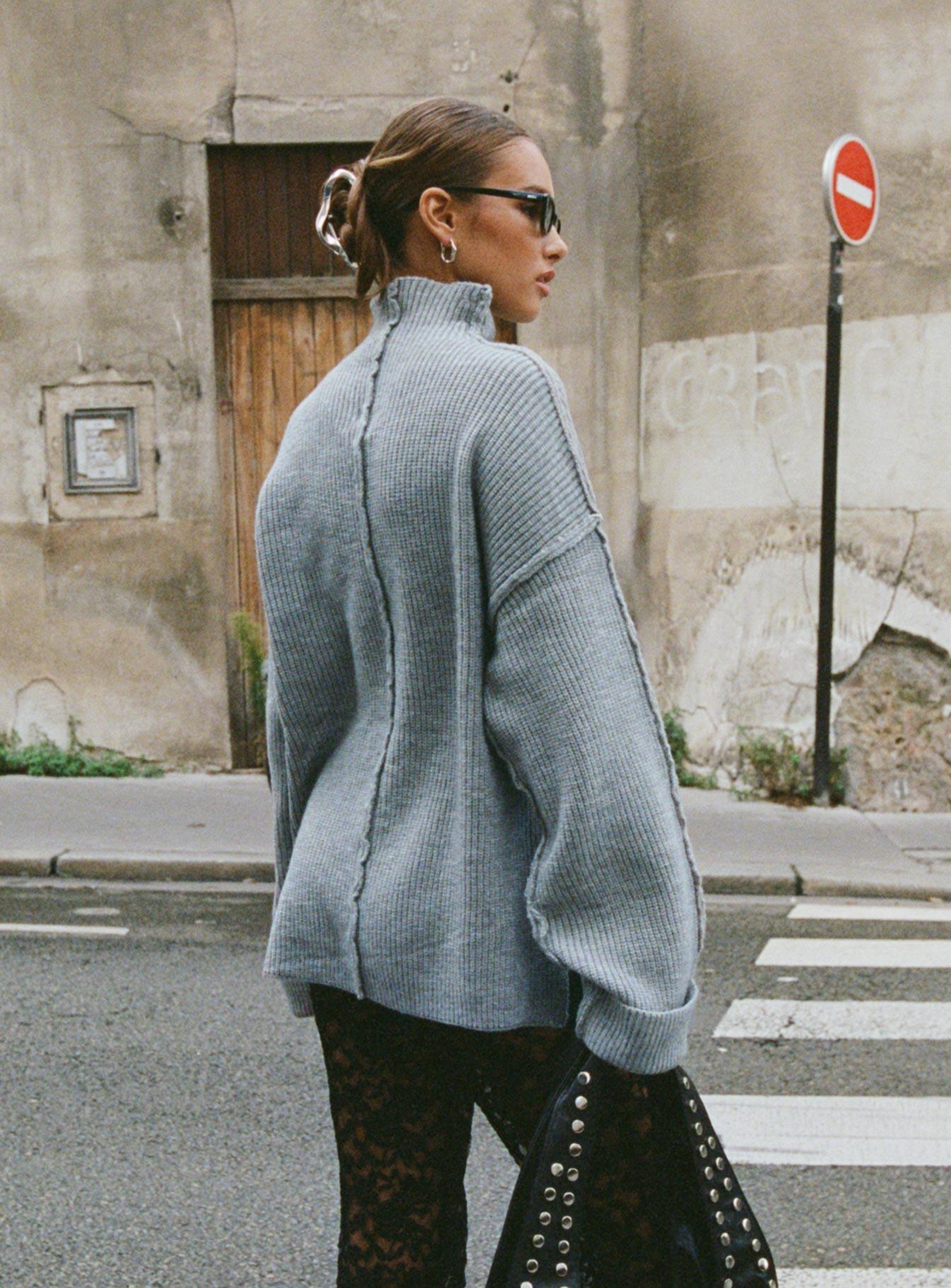 Lachlynn Oversized Knit Sweater Charcoal Marle Product Image