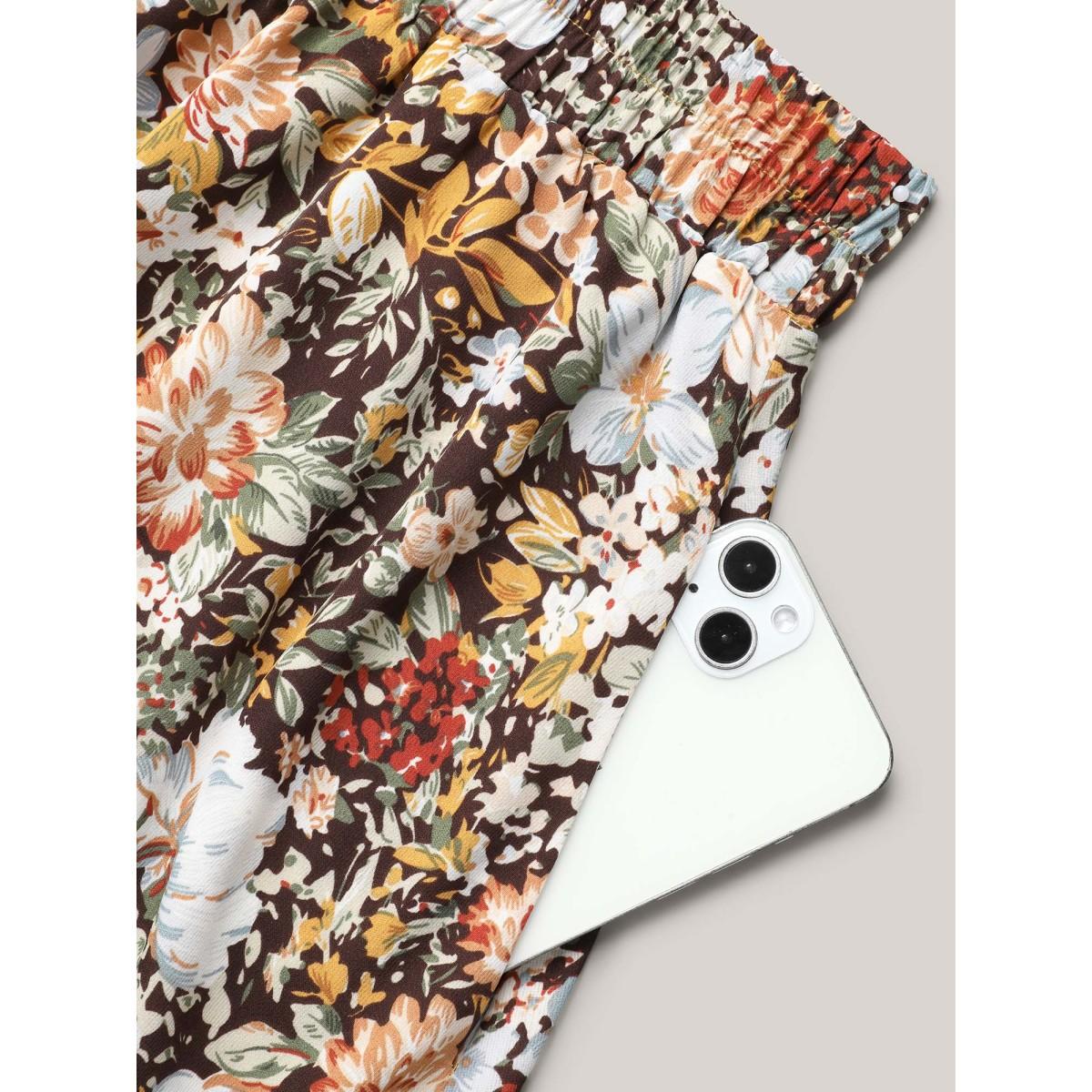 Plus Size Floral Print Stretchy-Waist Midi Skirt Women Multicolor Elegant Contrast No stretch Side seam pocket Everyday Skirts BloomChic 10/M Product Image