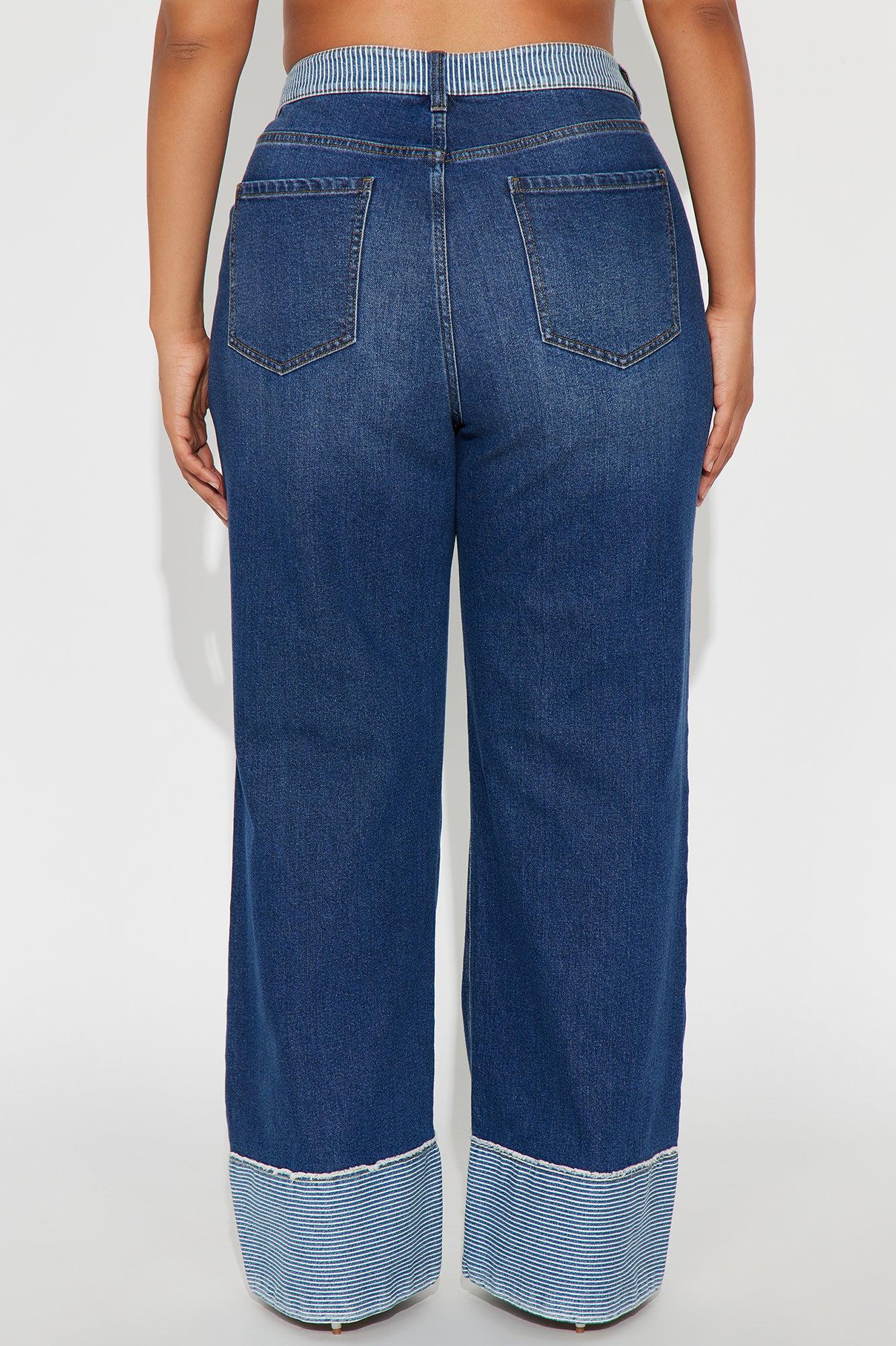 Social Hour Cuffed Wide Leg Jeans - Dark Wash Female Product Image