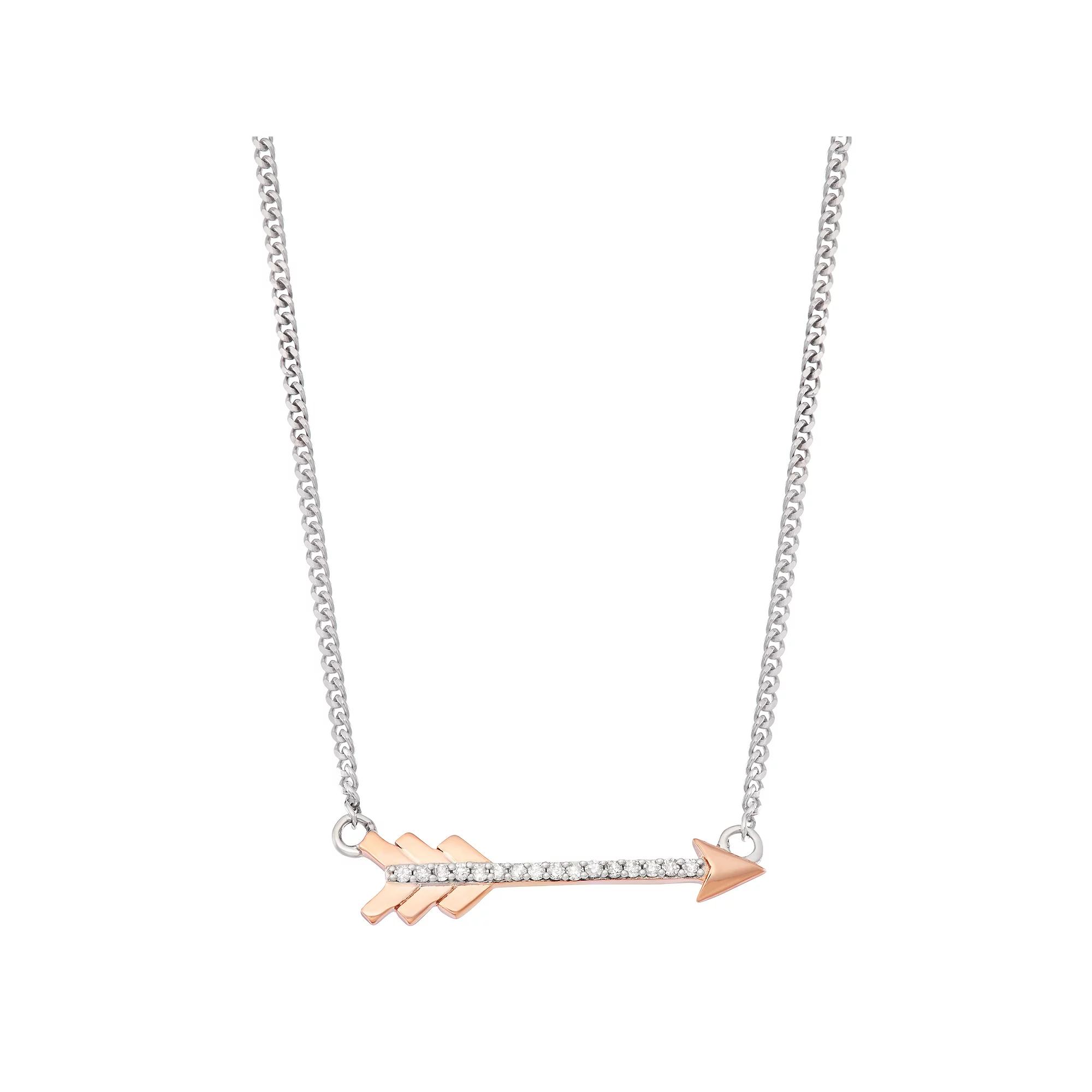 Two Tone 1/10 Carat T.W. Diamond Arrow Pendant Necklace, Women's, Size: 18" Product Image