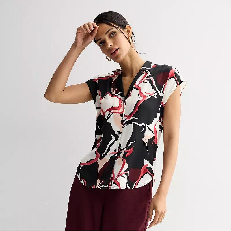 Women's Petite Nine West Short Sleeve Easy Lapel Shirt,  Product Image