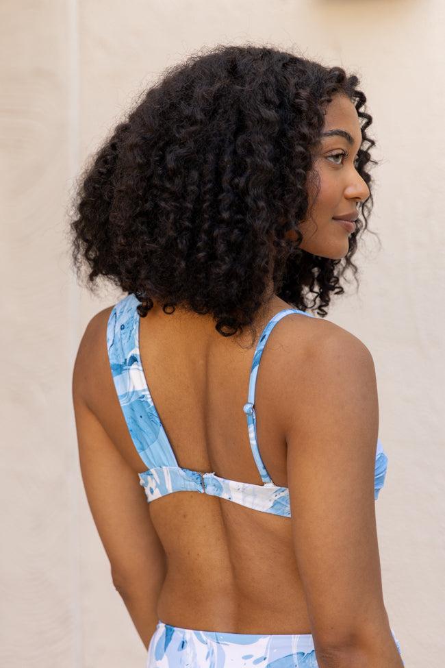 On The Water Blue Printed Asymmetrical Bandeau Bikini Top FINAL SALE Product Image
