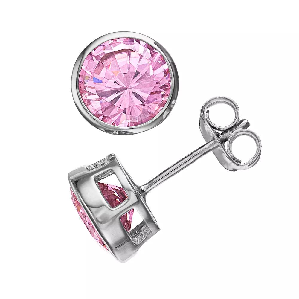 Rosabella Sterling Silver Pink Cubic Zirconia Stud Earrings, Women's Product Image