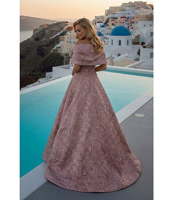Terani Couture Jacquard Off-The-Shoulder A-Line Gown Product Image