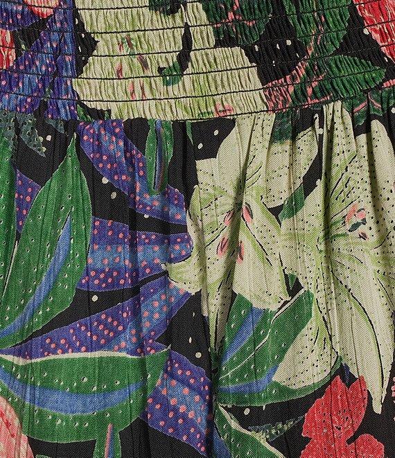 Angie Tropical Print Strapless Smocked Bodice Split Leg Jumpsuit Product Image