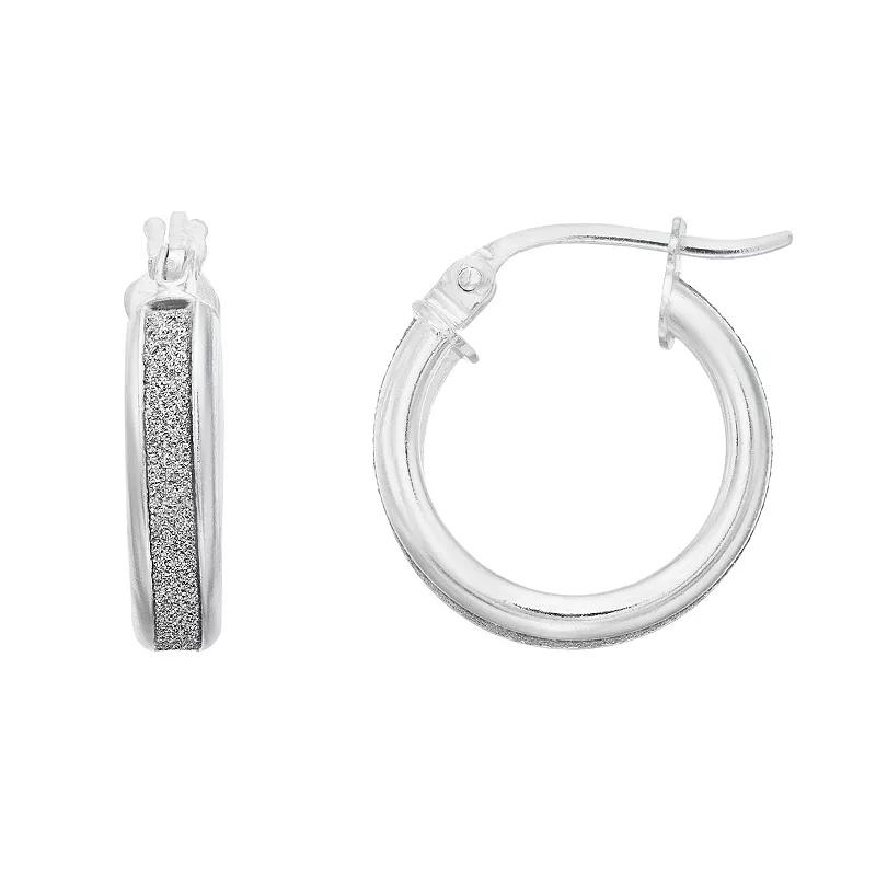 Aleure Precioso Sterling Silver Glitter Bar Hoop Earrings, Women's, Sterling Silver Silver Product Image