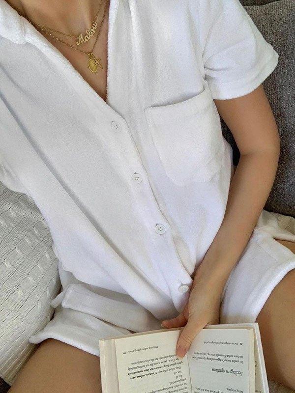 Fuzzy Solid Blouse & Shorts Set Product Image