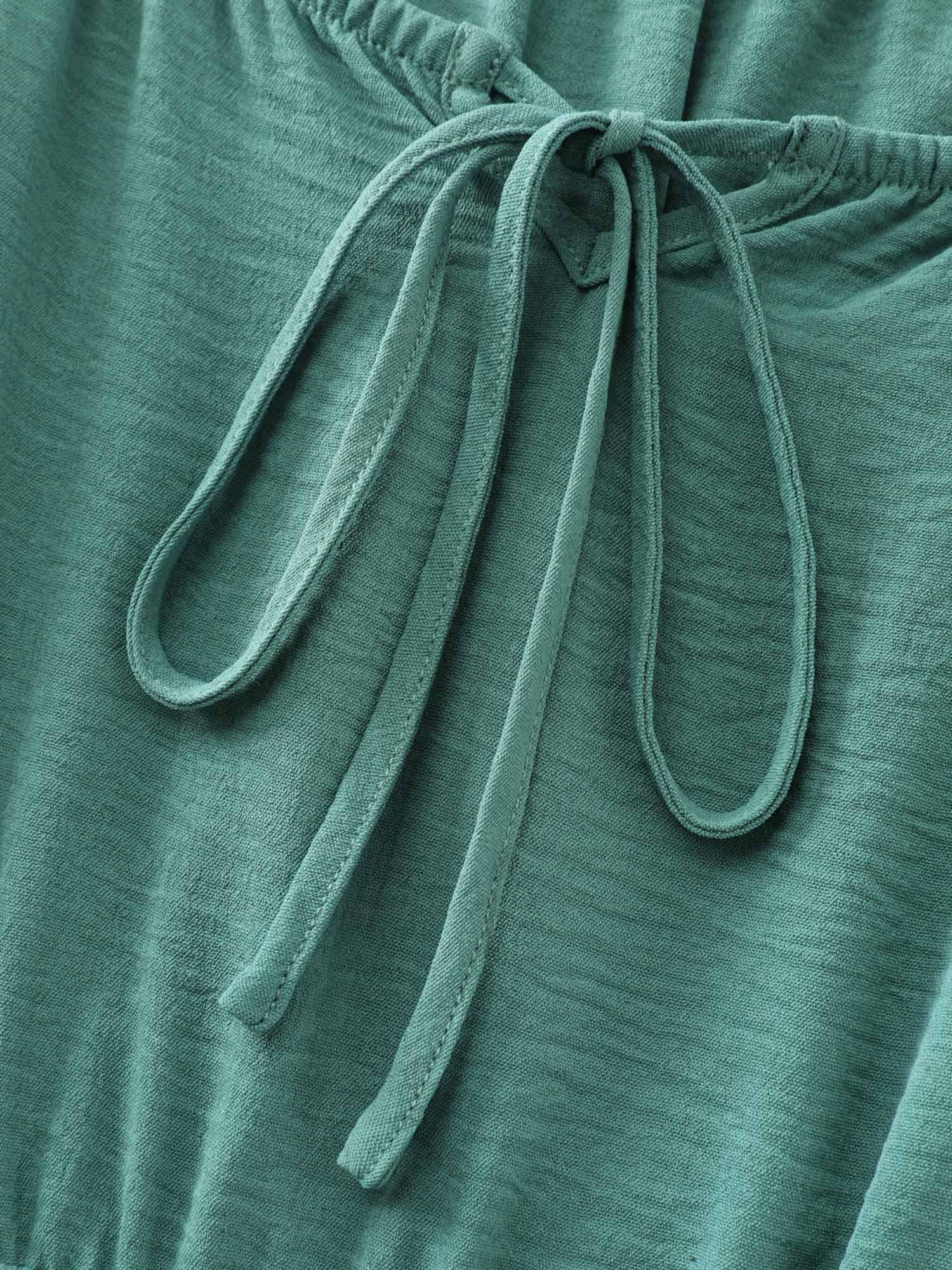 Shirred Waist Drawstring Neckline Midi Dress Female Product Image