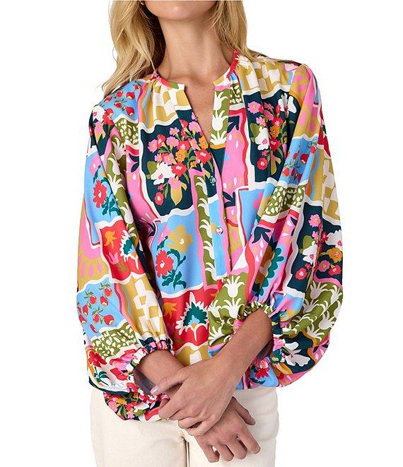 CROSBY by Mollie Burch Coordinating Livie Split V Neckline 3/4 Sleeve Top Product Image