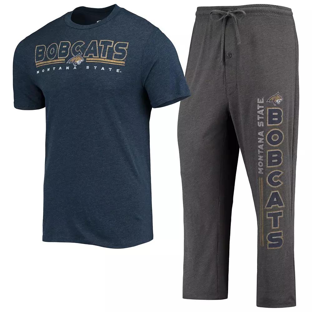 Men's Concepts Sport Heathered Charcoal/Navy Montana State Bobcats Meter T-Shirt & Pants Sleep Set, Size: Medium, Mts Charco Product Image