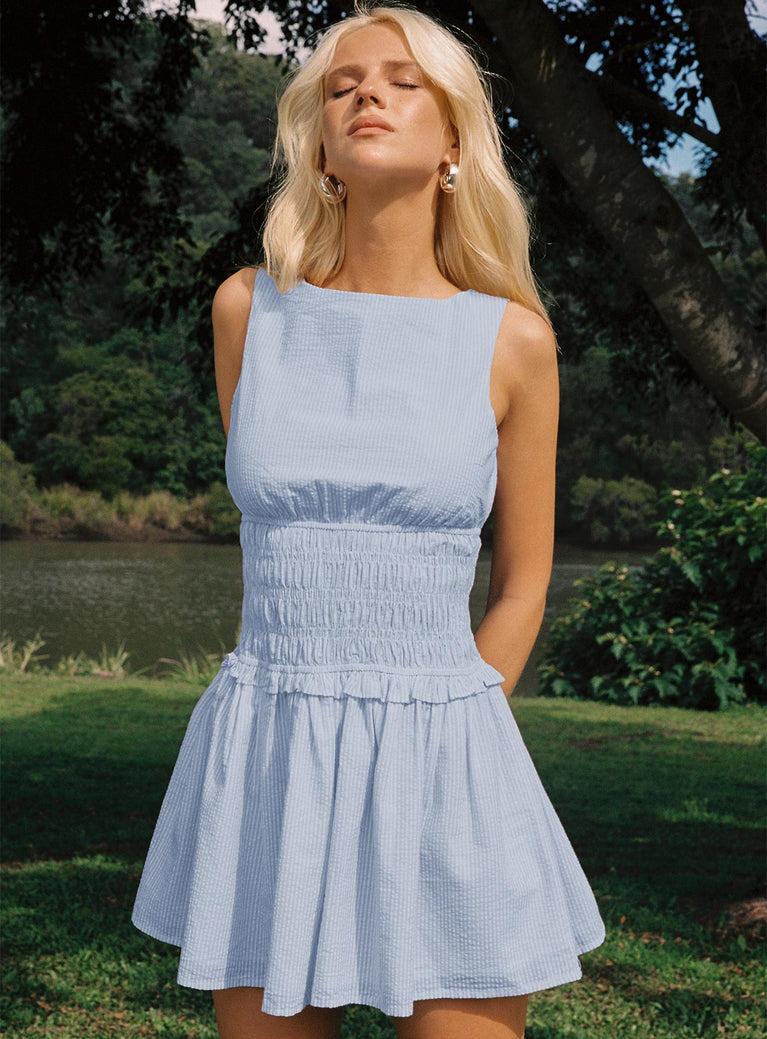 Yennifer Shirred Mini Dress Blue / White Product Image
