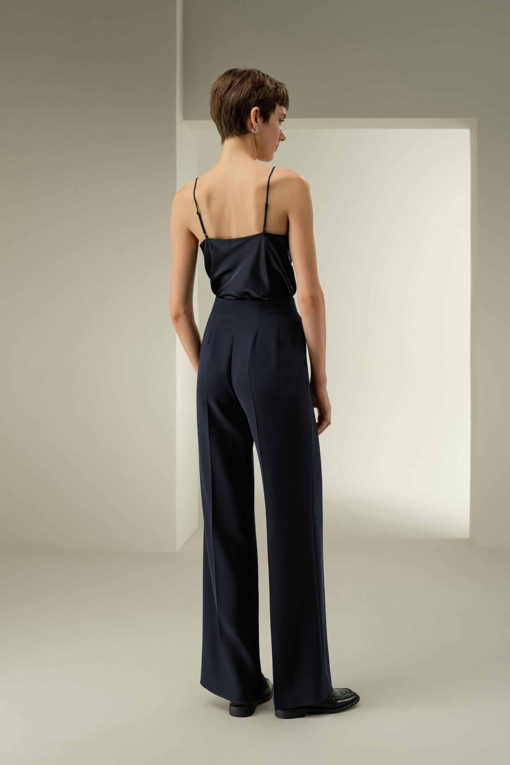 LILYSILK Silk Wide Leg Trousers - Women - Midnight Blue Heavy Silk - Breathable Minimalist Trouser 12 Product Image