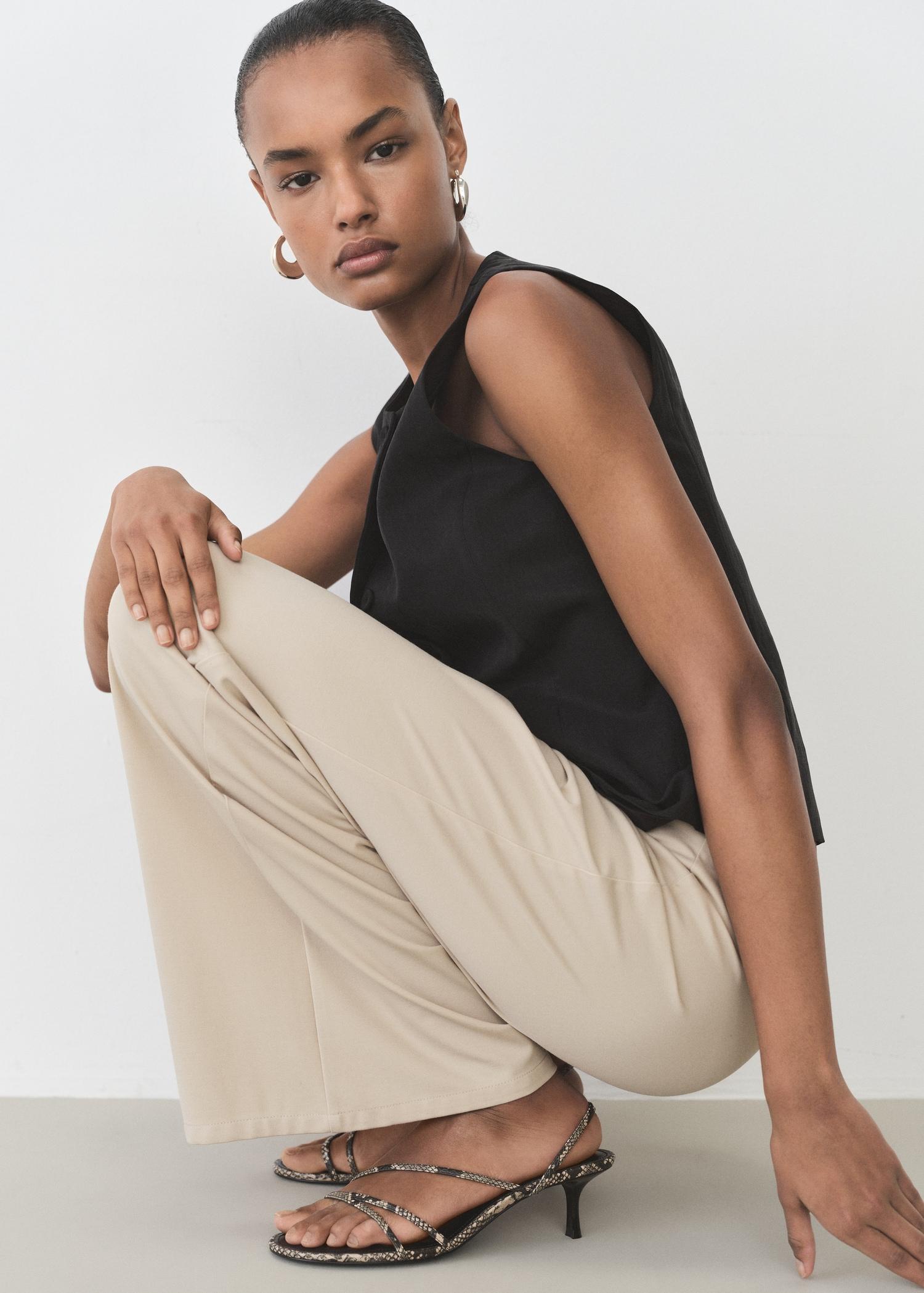 Wide-leg pants with elastic waist - Women | MANGO USA Product Image