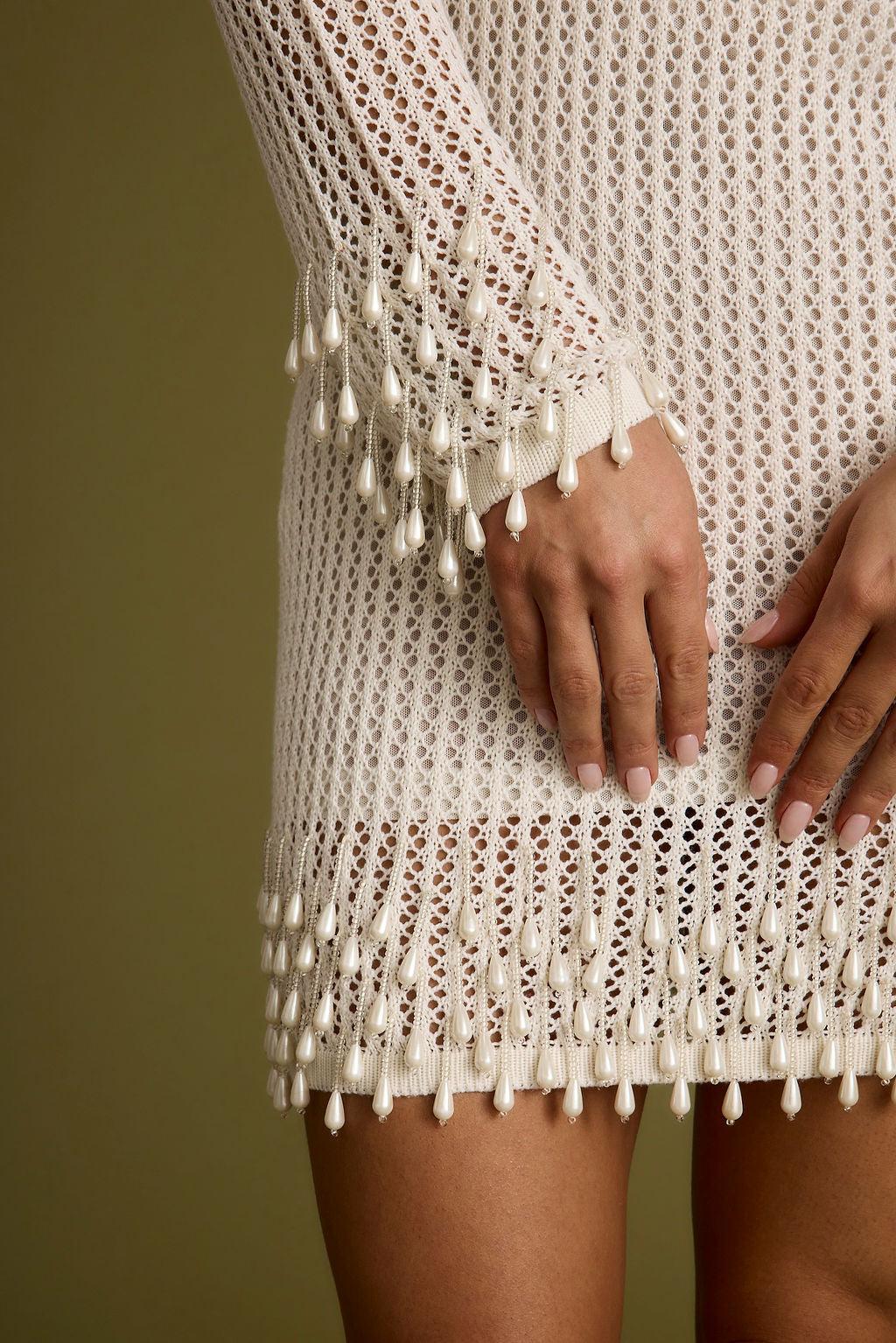 Plata Embellished Cream Knit Mini Dress Product Image