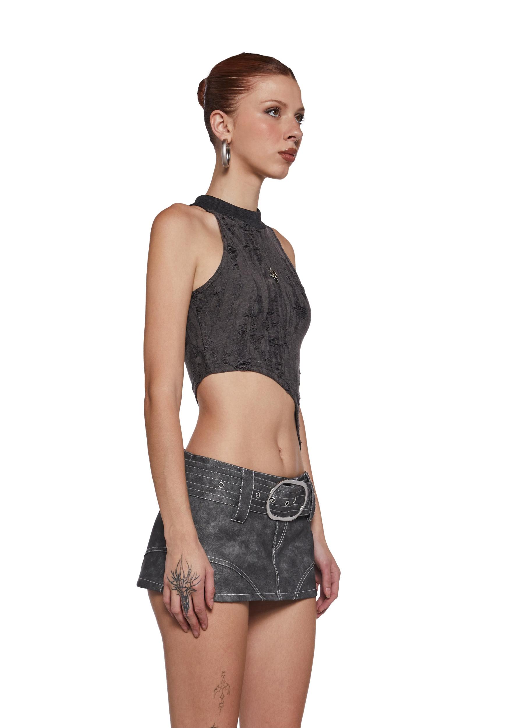 Distressed Asymmetrical Top - Gray Product Image
