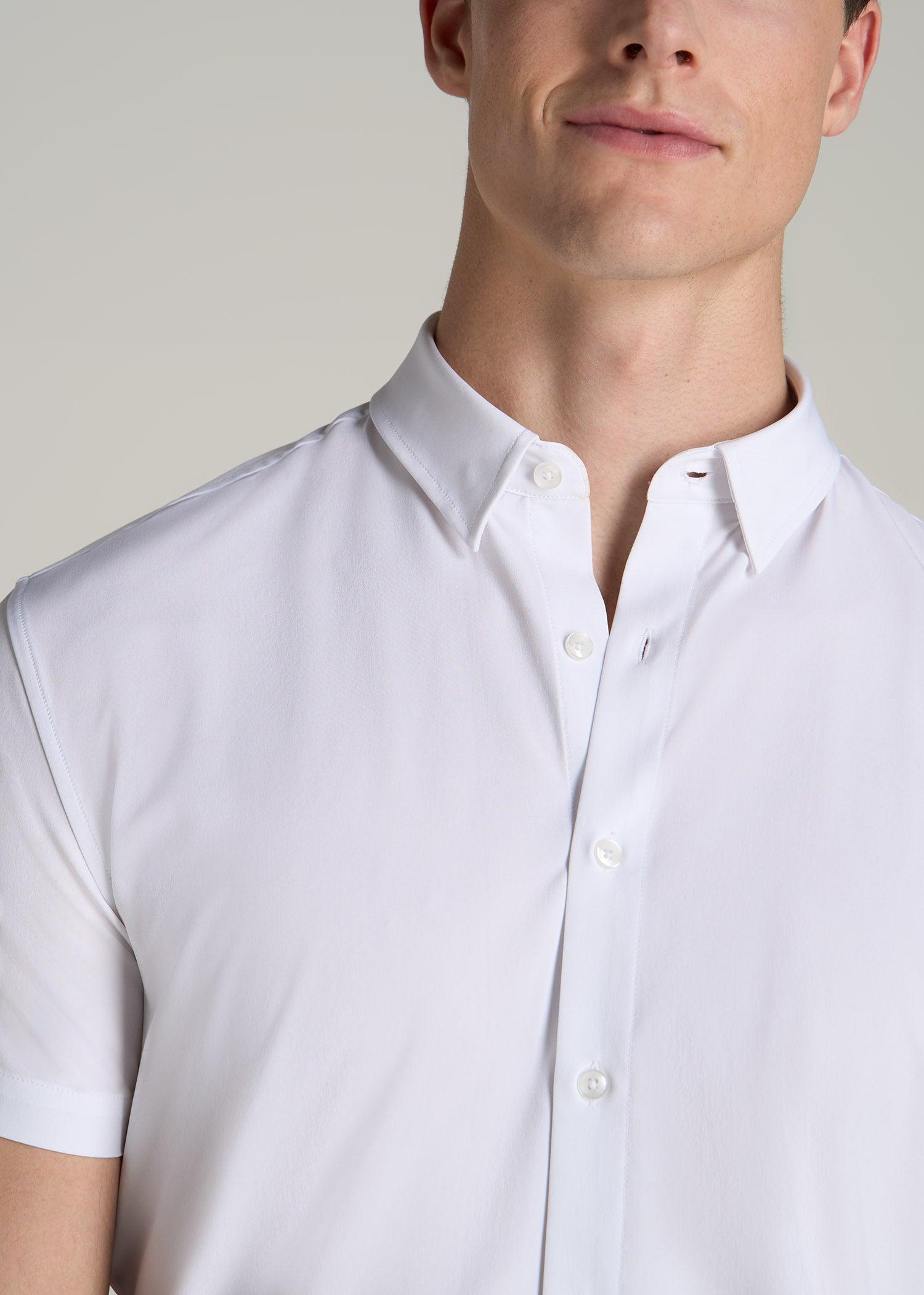 Short Sleeve Traveler Stretch Button Shirt for Tall Men in Bright White Male Product Image
