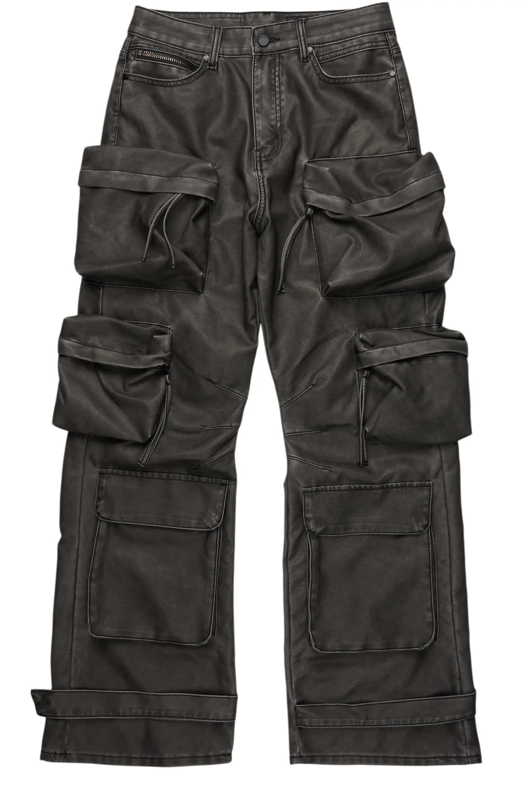 Lenz Black Distressed PU Stacked Leather Jean Male Product Image