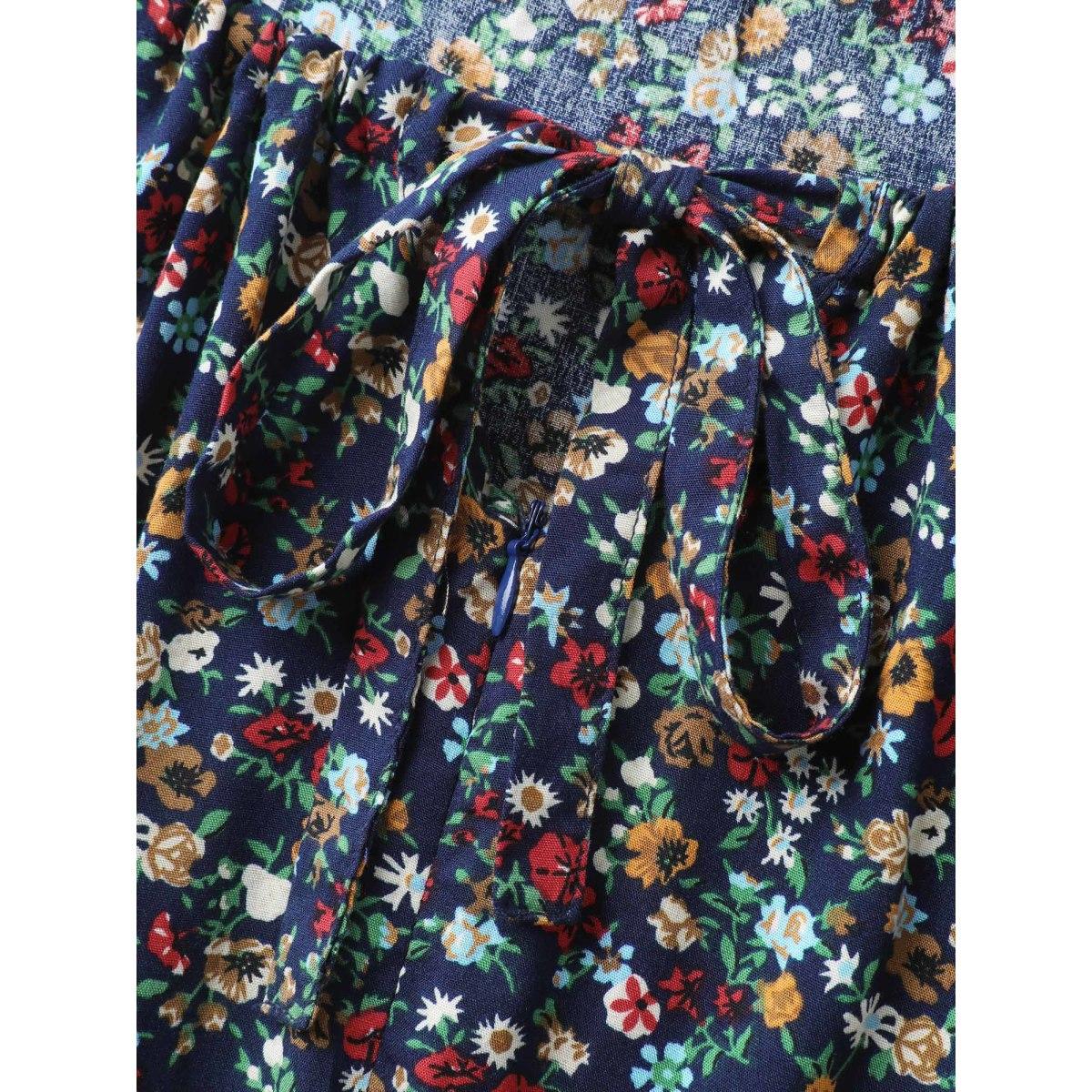 Plus Size Indigo Floral Print Shirred Waist Cami Jumpsuit Women Sleeveless Square Neck Elegant Loose Jumpsuits BloomChic 14-16/1X Product Image