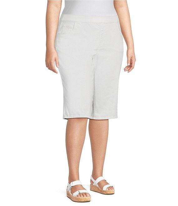 Intro Plus Size Rivet Trim Flower Skimmer Denim Pull-On Shorts Product Image