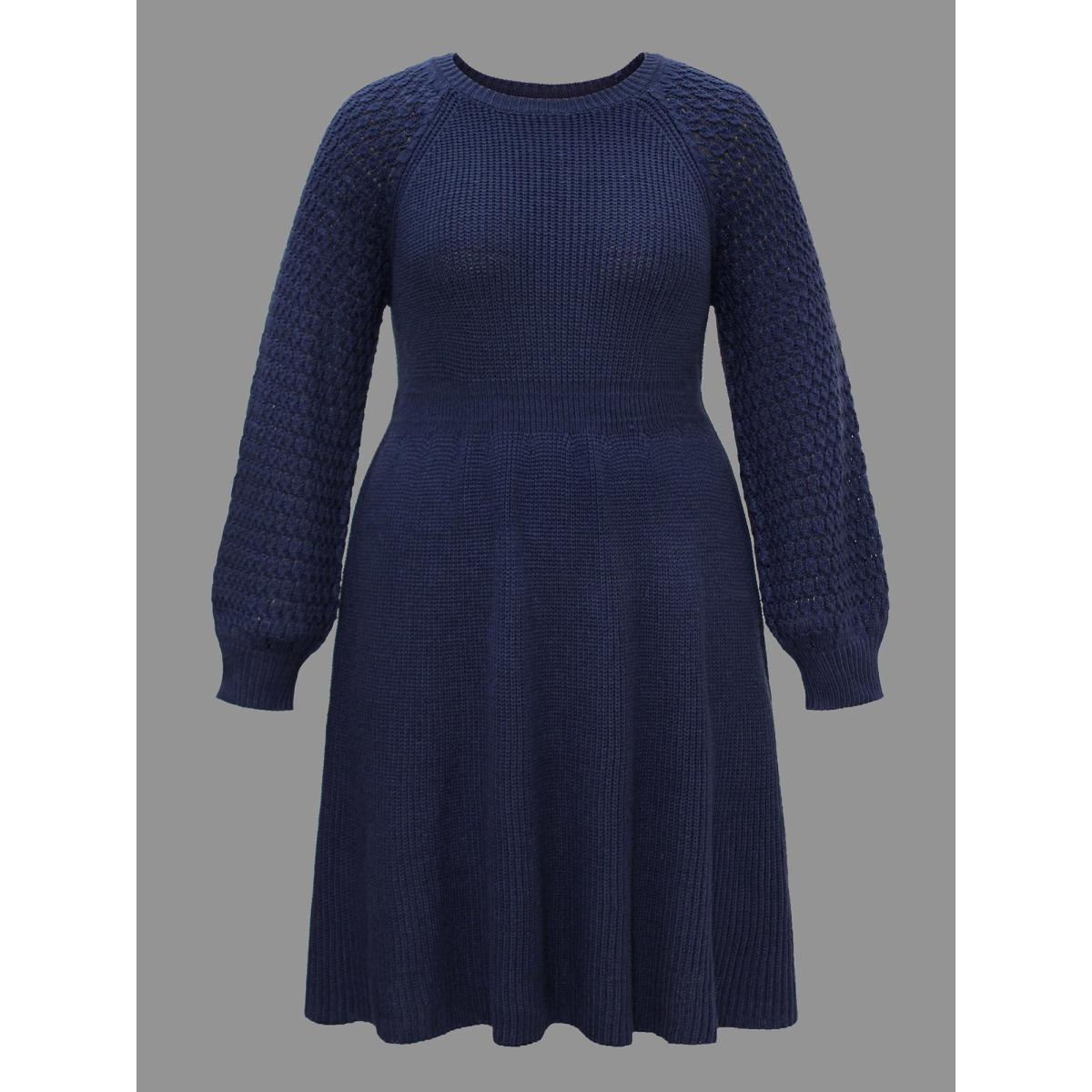 Plus Size Plain Pit Strip Raglan Sleeve Sweater Dress Indigo Women Elegant Bodycon Long Sleeve Everyday Sweater Dresses BloomChic 30/6X Product Image