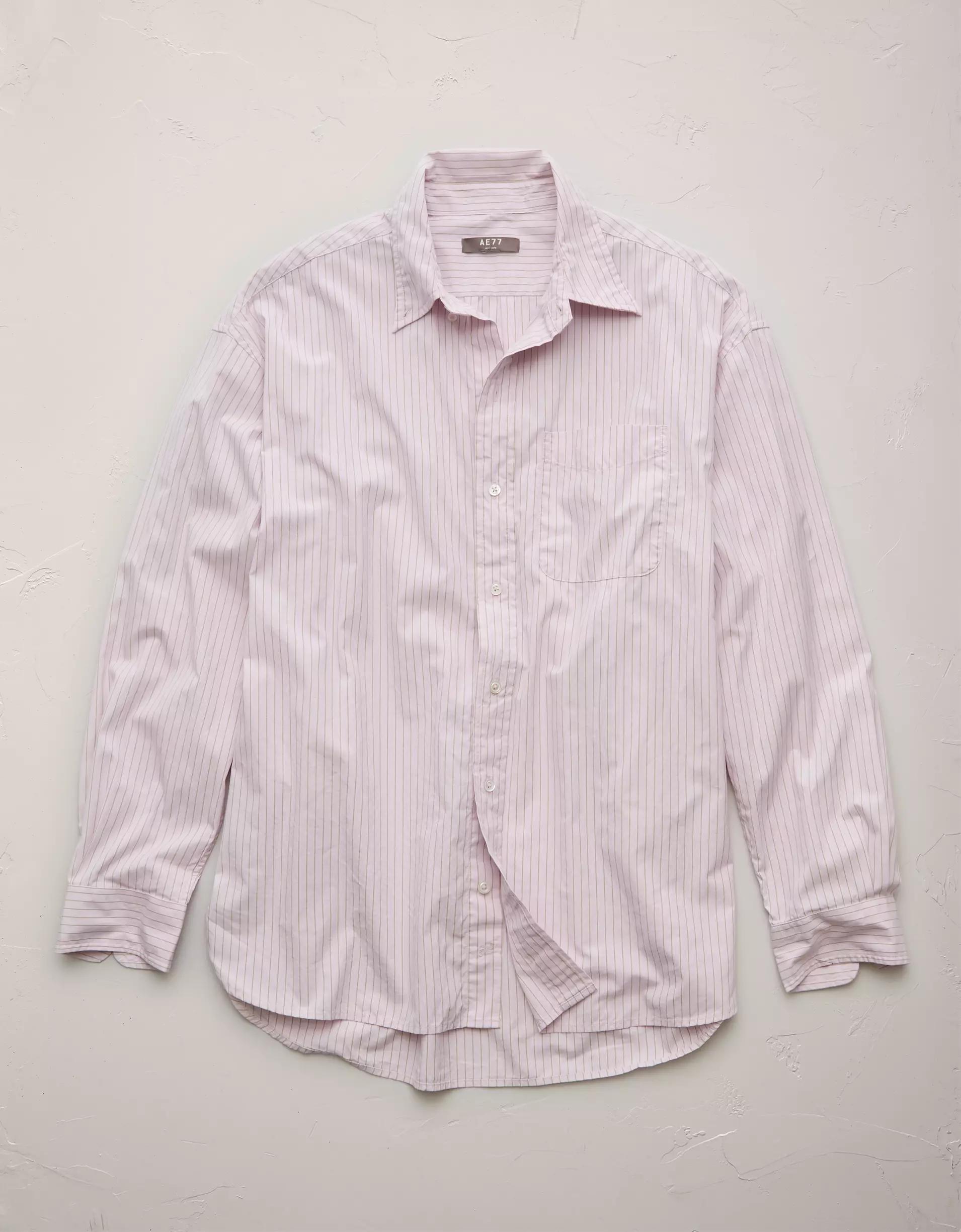 AE77 Premium Relaxed Striped Poplin Button-Up Shirt Product Image