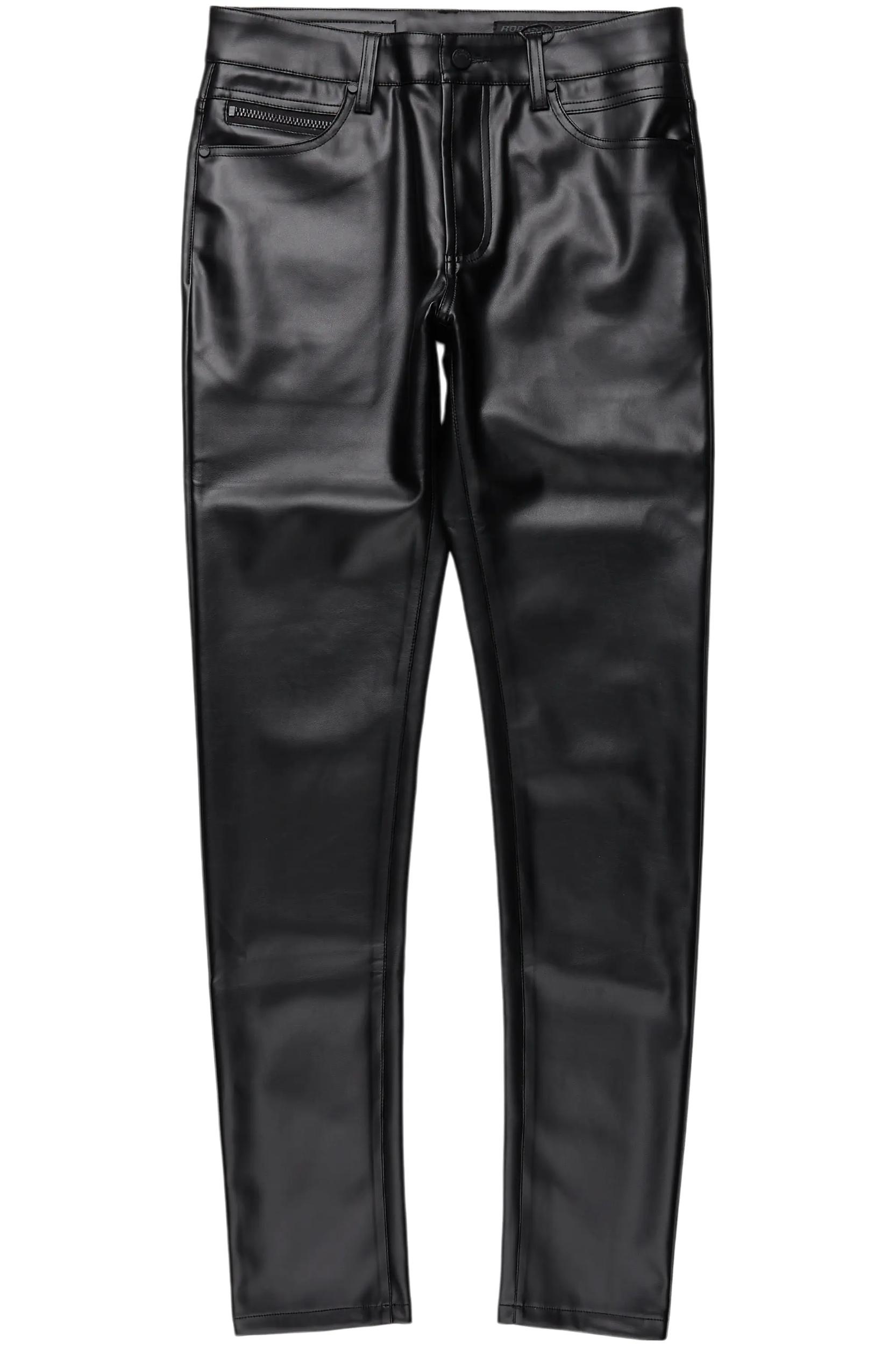 Ricky Black Slim Fit Faux Leather Pant Male Product Image