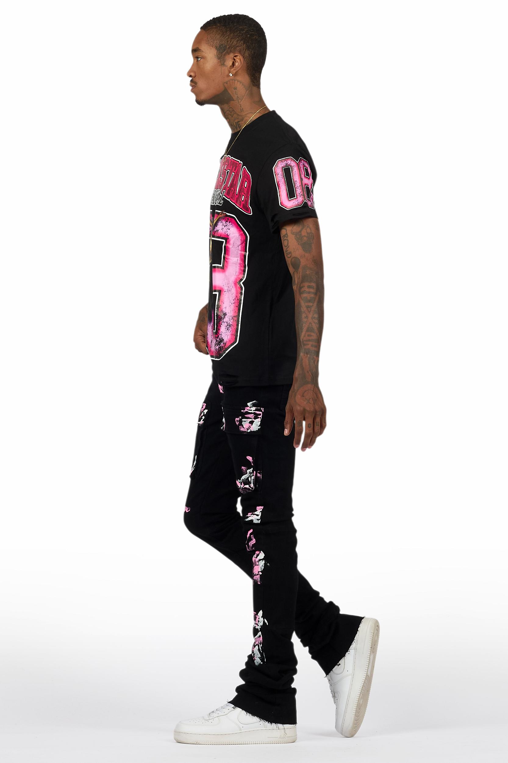 Fields Black T-Shirt/Nello Painted Super Stacked Flare Jean Set Male Product Image