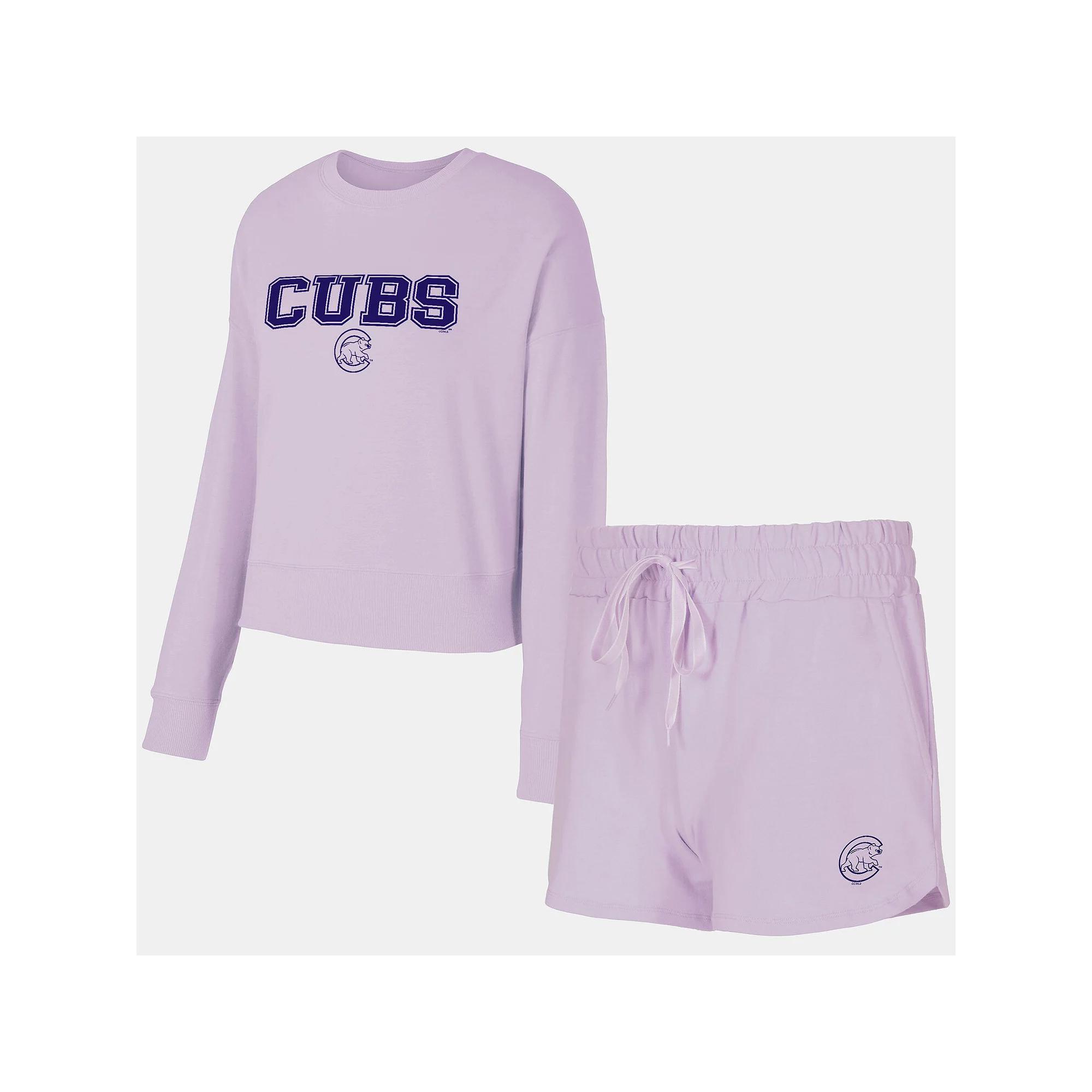 Women's Concepts Sport  Lavender Chicago Cubs Elevation Tri-Blend Long Sleeve T-Shirt & Shorts Set, Size: Small, Team Product Image