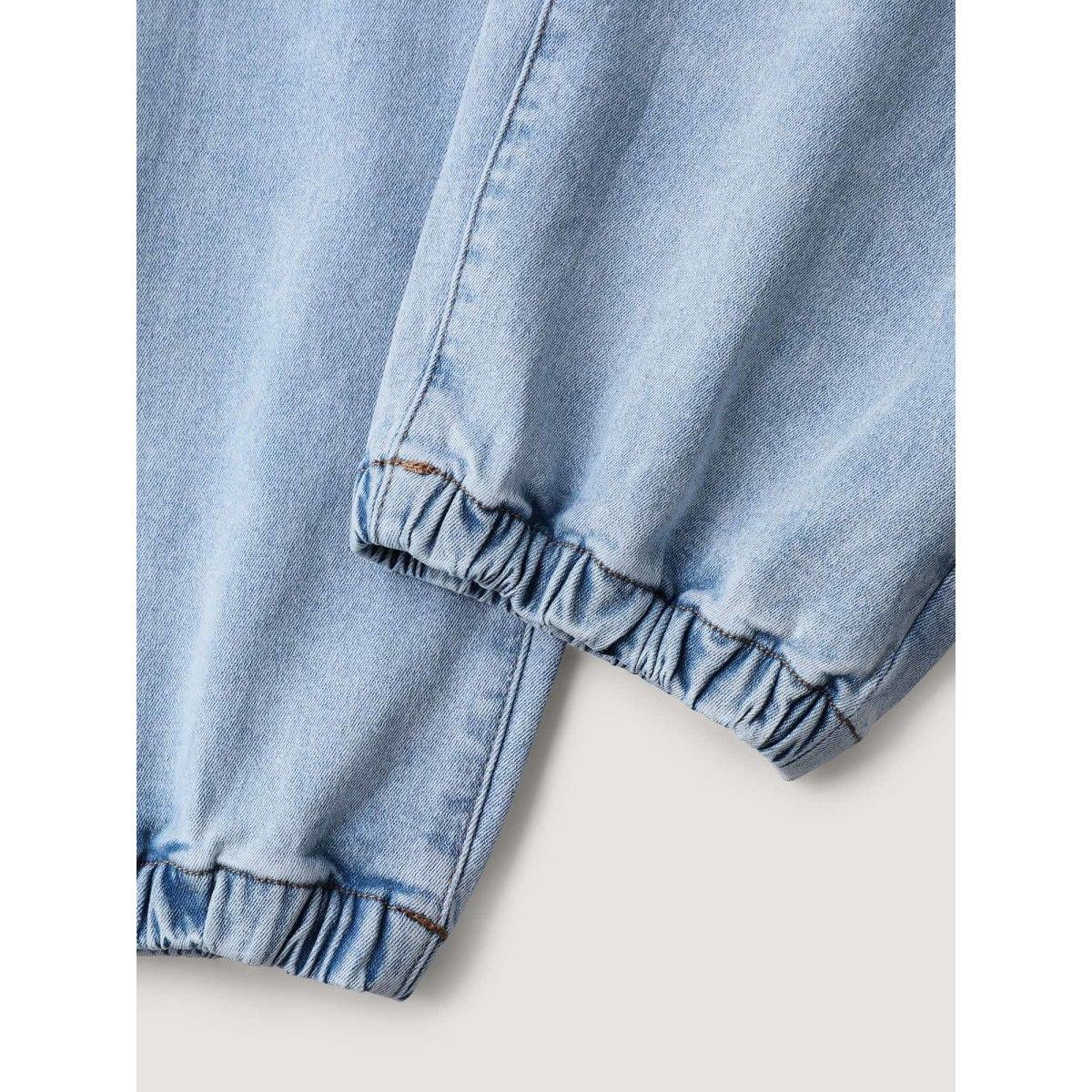 Plus Size Stretchy Waist Boyfriend Jeans Women Midblue Medium stretch Slanted pocket Jeans BloomChic 16/1X Product Image