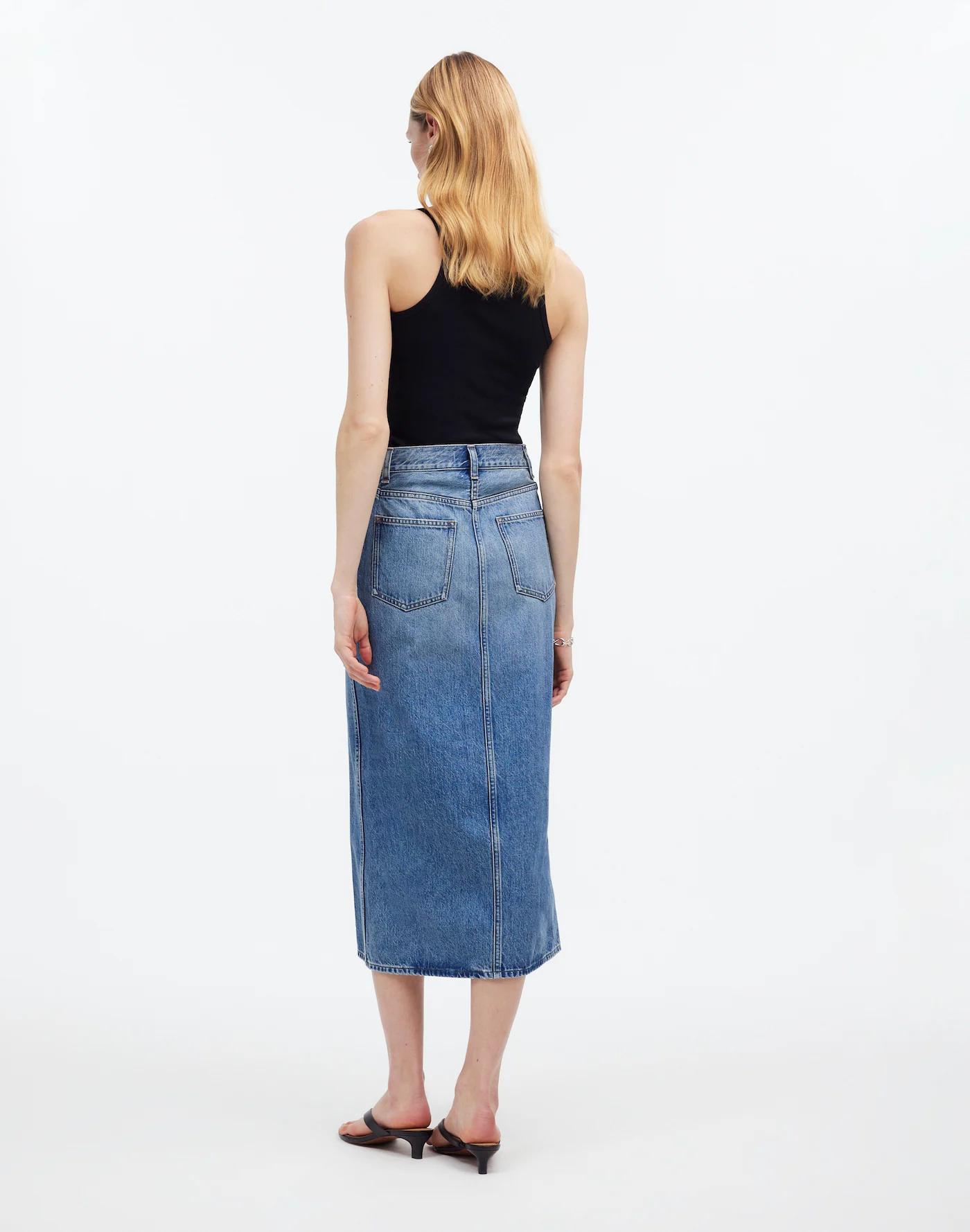 The Rilee Denim Midi Skirt Product Image