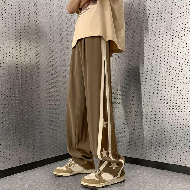 Sopula Retro High Street Trendy Patchwork Star Straight Sweatpants Product Image
