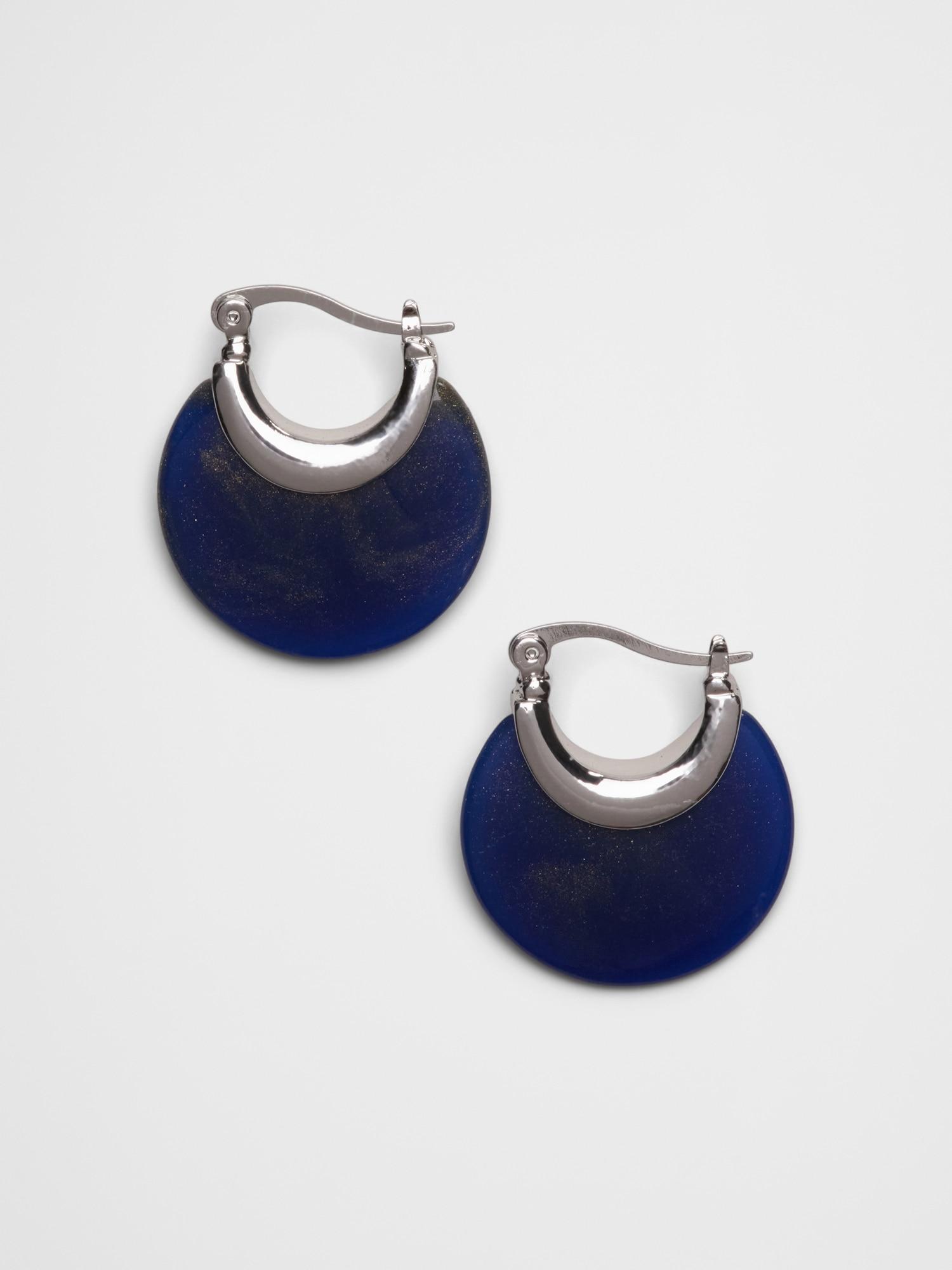 Round Stone Huggie Earrings Product Image
