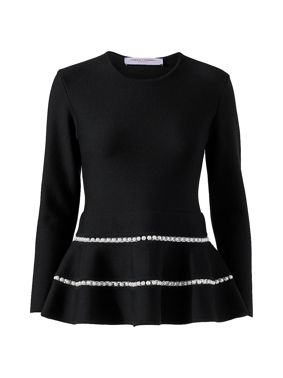 Womens Embellished Virgin Wool-Blend Peplum Top Product Image