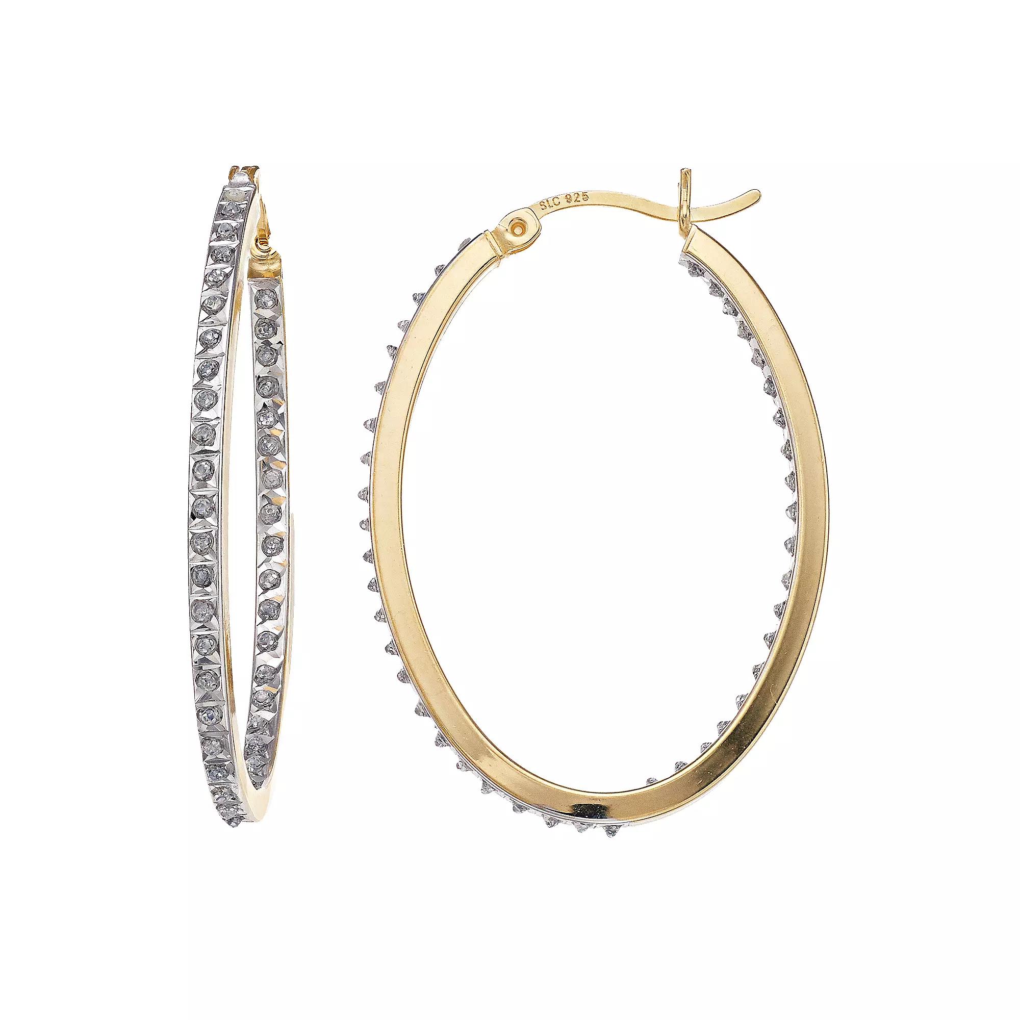 Diamond Mystique Sterling Silver Inside Out Diamond Accent Oval Hoop Earrings, Women's, 18k Gold Over Silver Product Image