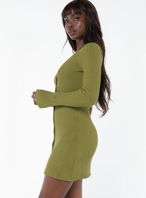 Waldin Long Sleeve Mini Dress Olive Product Image