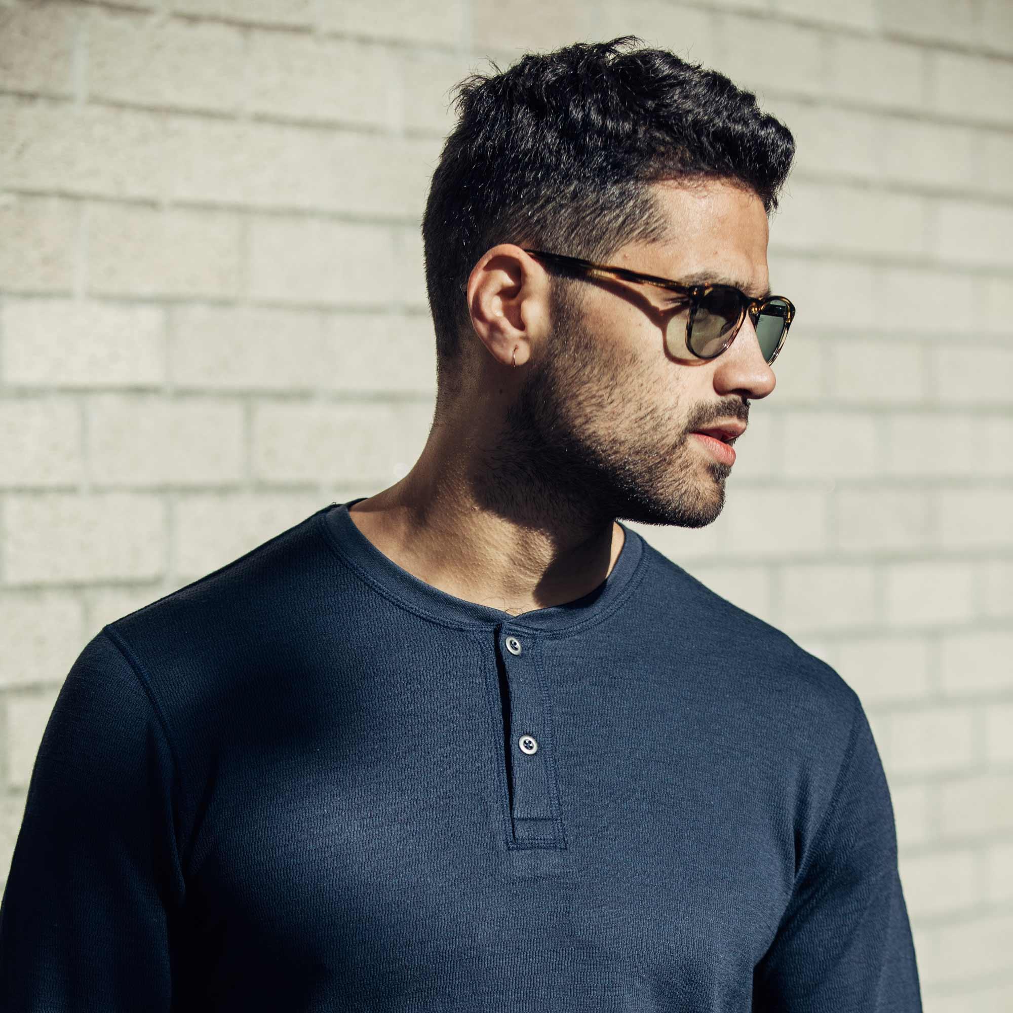 Merino Wool Waffle Henley | Washed-Navy Product Image