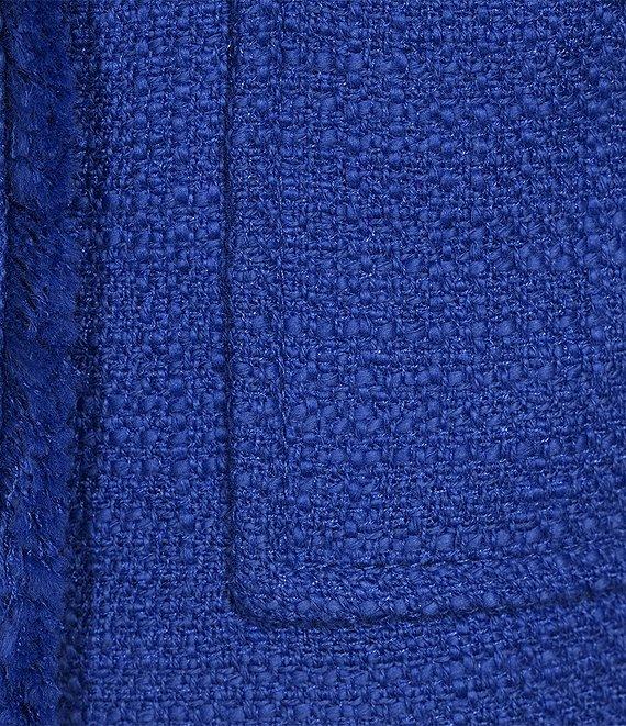 KARL LAGERFELD PARIS Tweed Notch Lapel Long Sleeve Flap Pocket Two-Button Cropped Jacket Product Image