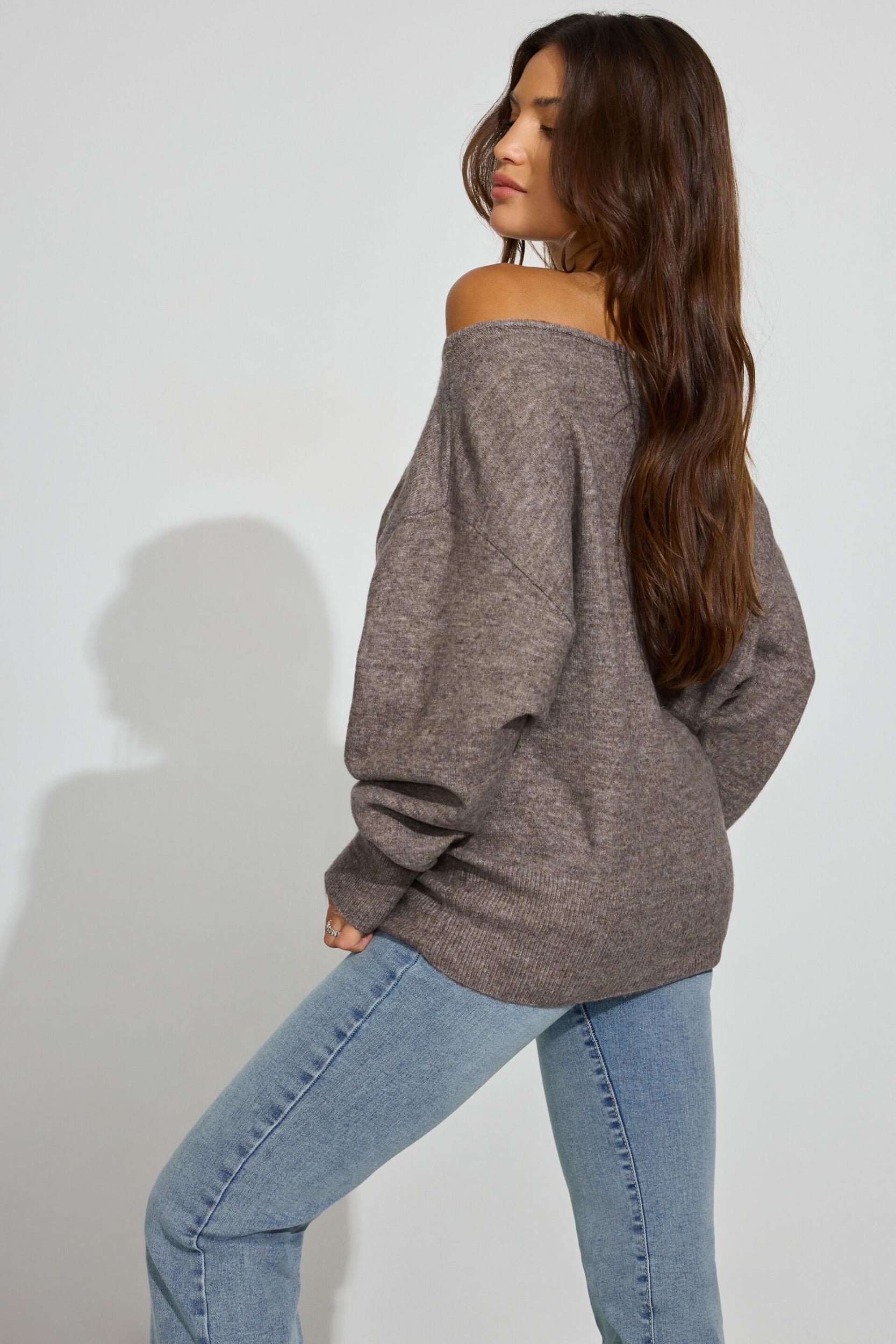 Spongy Relaxed Off Shoulder Sweater Product Image