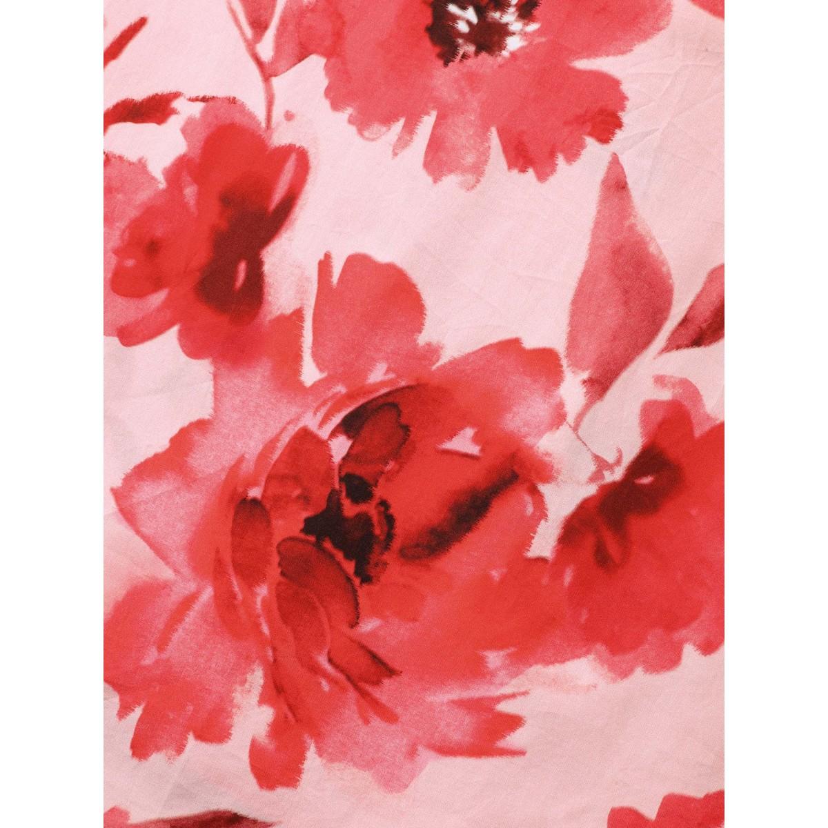 Plus Size Rayon Romantic Floral Print Drawstring Midi Dress Lightpink Women Heart neckline Short sleeve Curvy BloomChic 14-16/1X Product Image